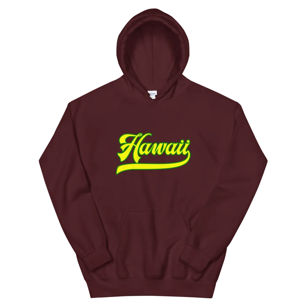 Hawaii Script ~ Yellow with Green Border *ADULT HOODIE*