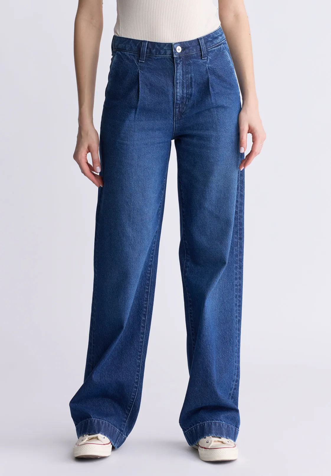 High Rise Wide Leg Addie Women's Jeans, Contrasting Indigo - BL16002