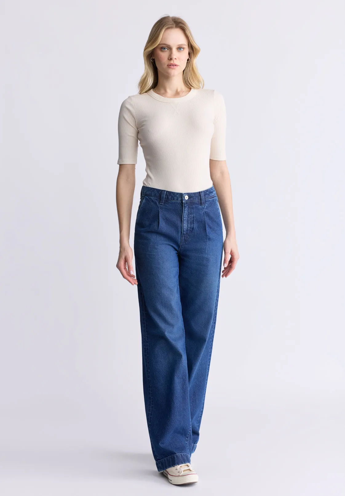 High Rise Wide Leg Addie Women's Jeans, Contrasting Indigo - BL16002