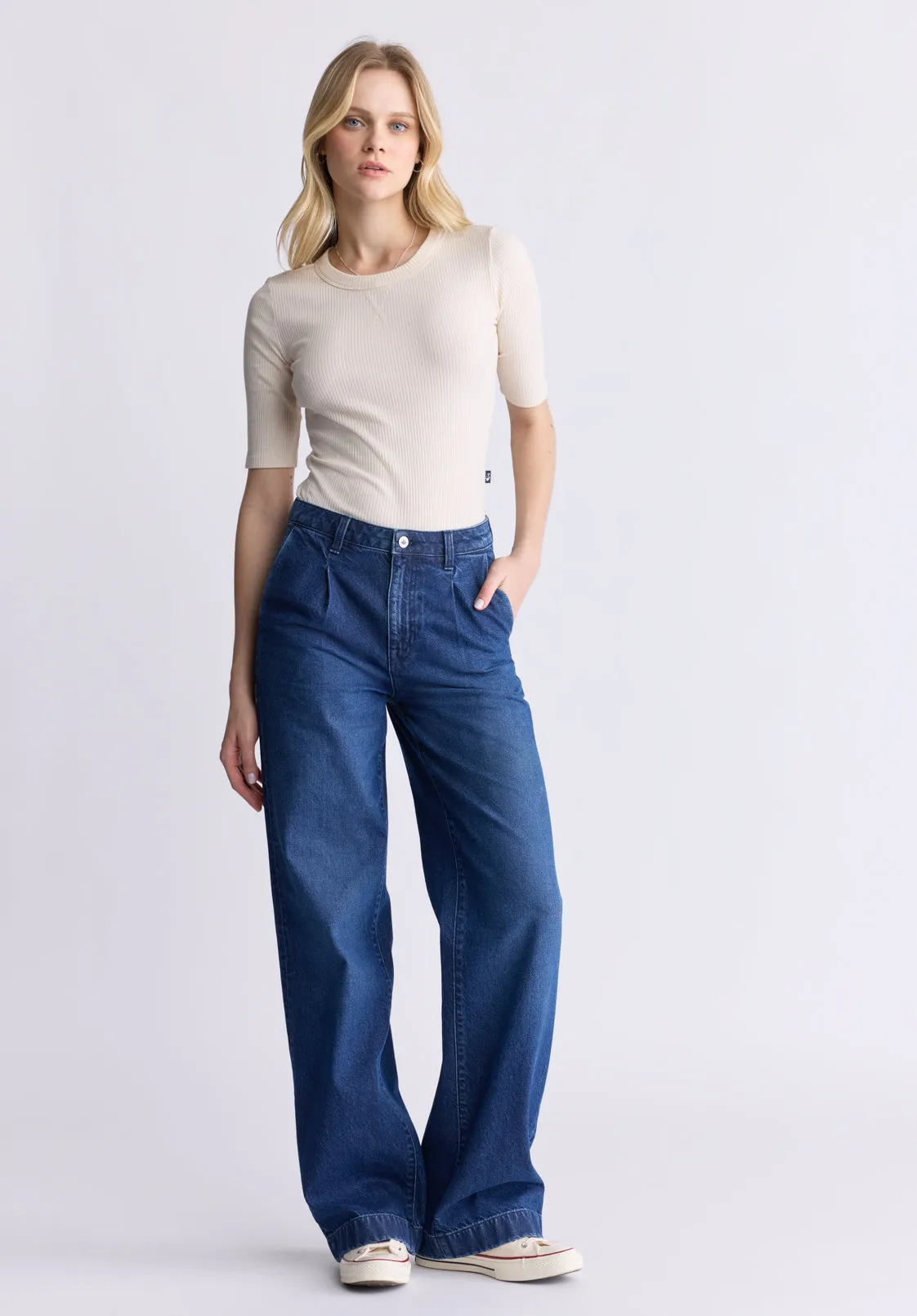 High Rise Wide Leg Addie Women's Jeans, Contrasting Indigo - BL16002