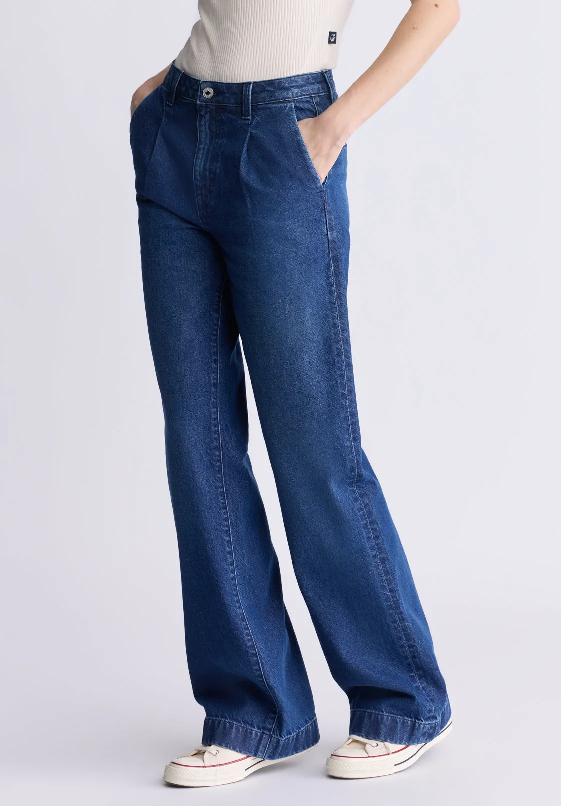 High Rise Wide Leg Addie Women's Jeans, Contrasting Indigo - BL16002