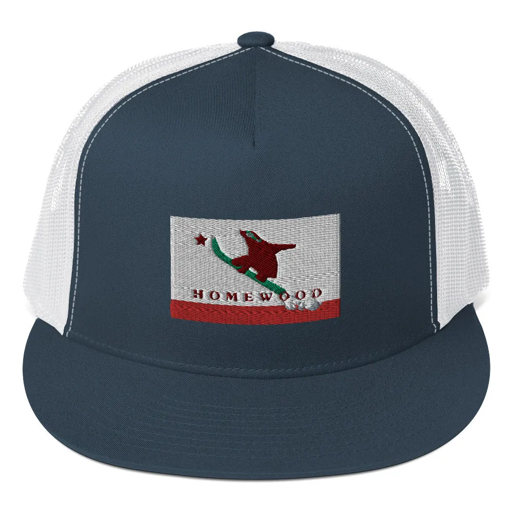 Homewood CA Flag Snowboard Trucker Cap