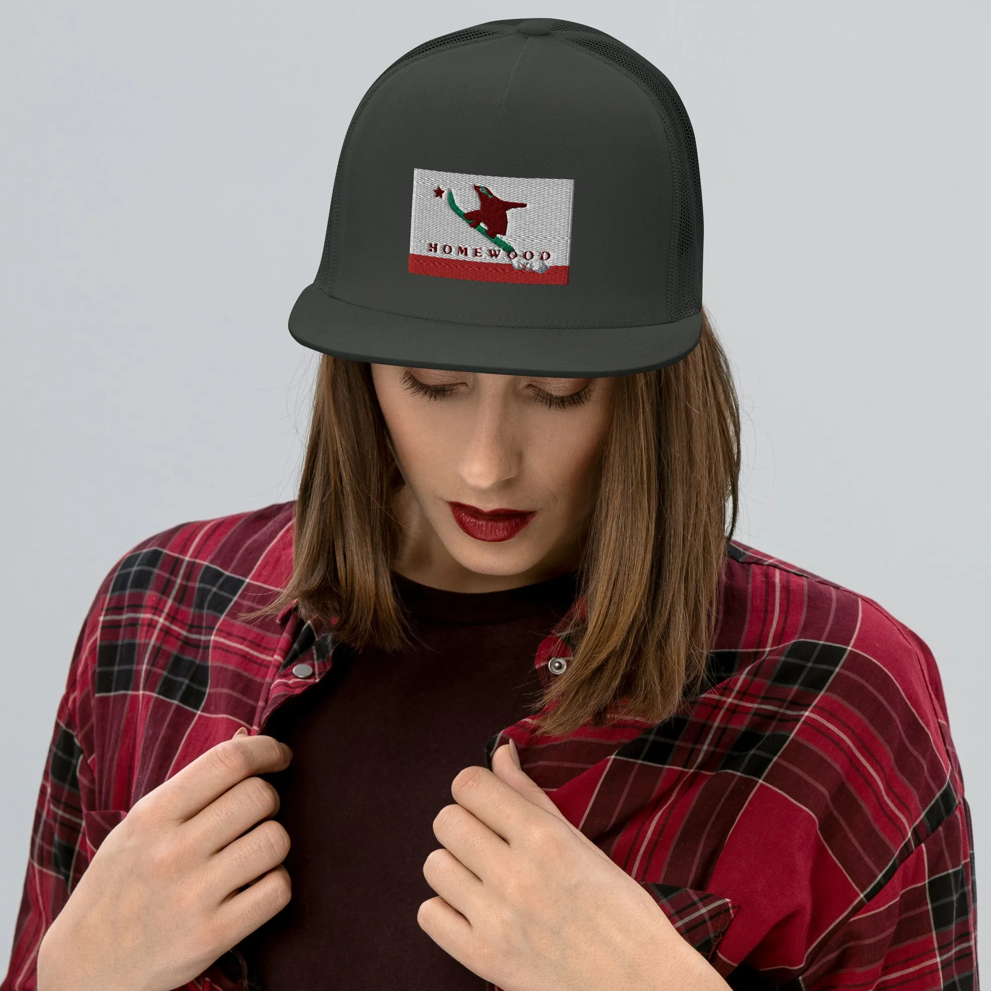 Homewood CA Flag Snowboard Trucker Cap