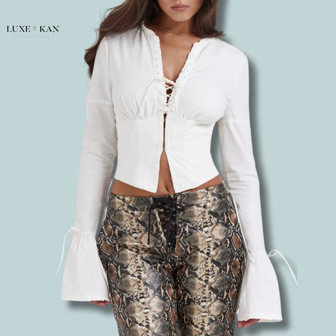 House of CB ANISSA
WHITE LACE UP TOP