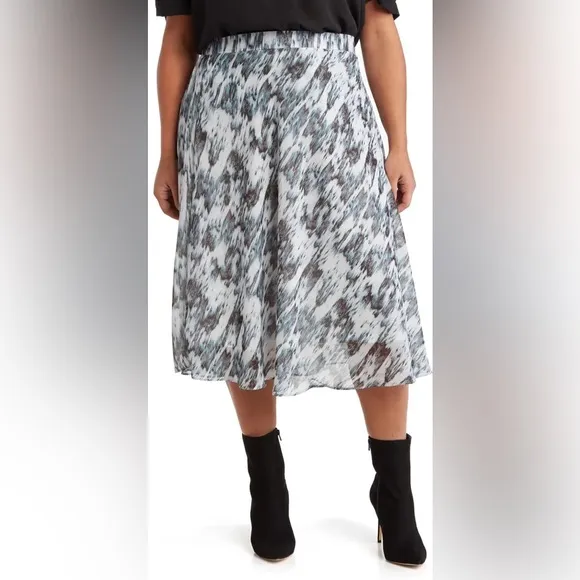 HP! T TAHARI Abstract Printed Plus Size A Line Flare Skirt Elastic Waist 2X $88