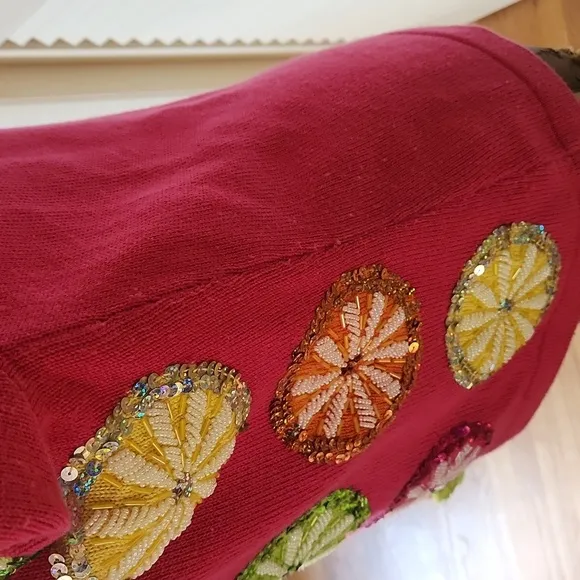 Jack B. Quick VTG 90s Beaded Sequin Cardigan Size M Pink Lime and Orange