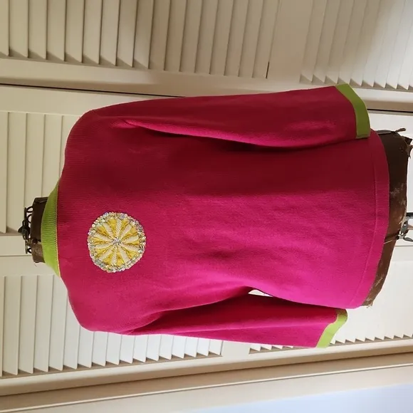 Jack B. Quick VTG 90s Beaded Sequin Cardigan Size M Pink Lime and Orange