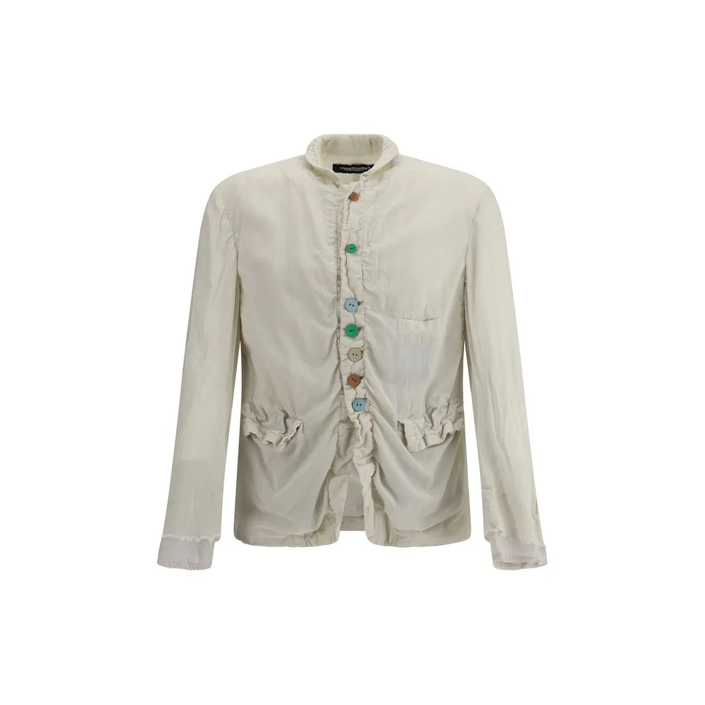 Jacket with multicolored button