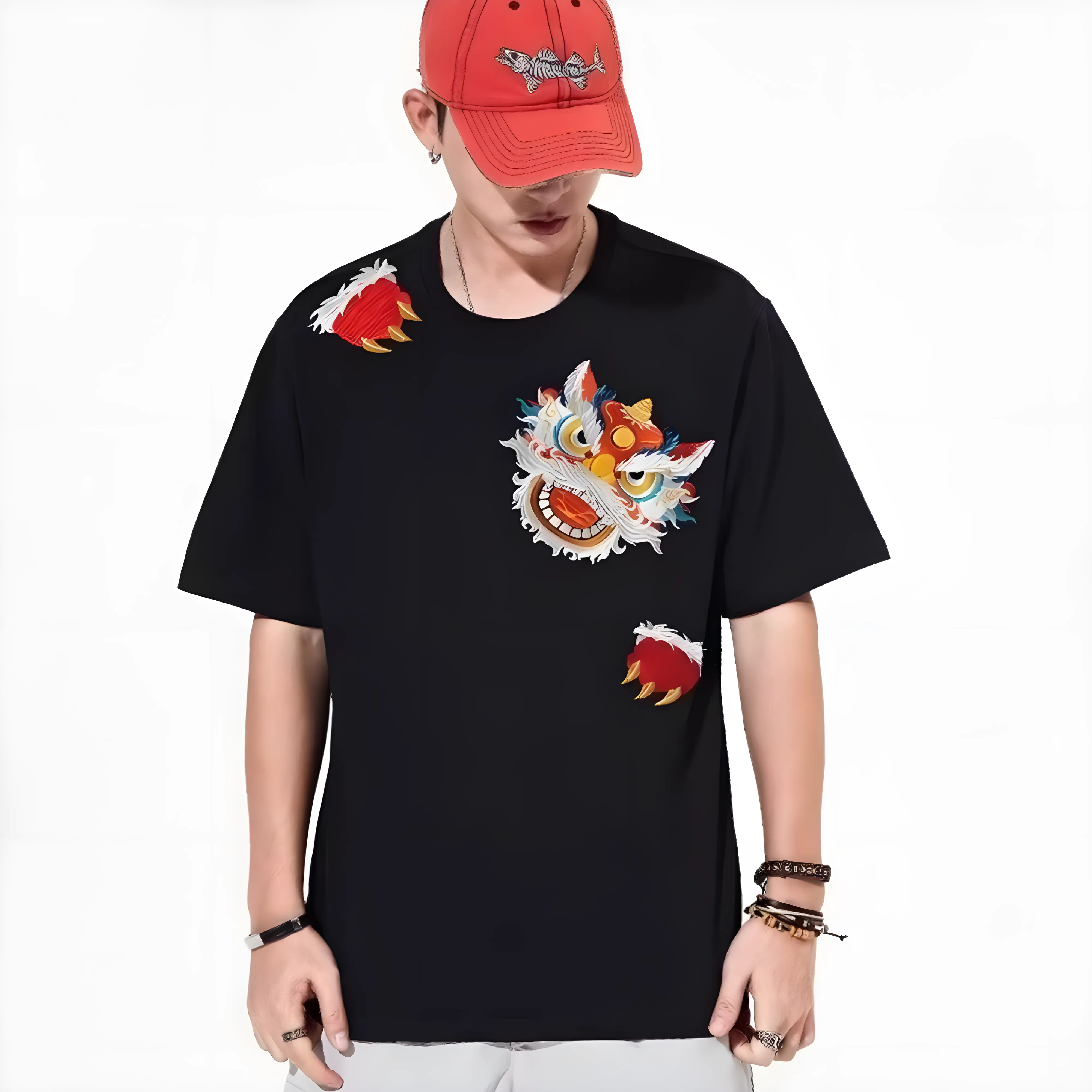 Japanese Lion Embroidered T-shirt