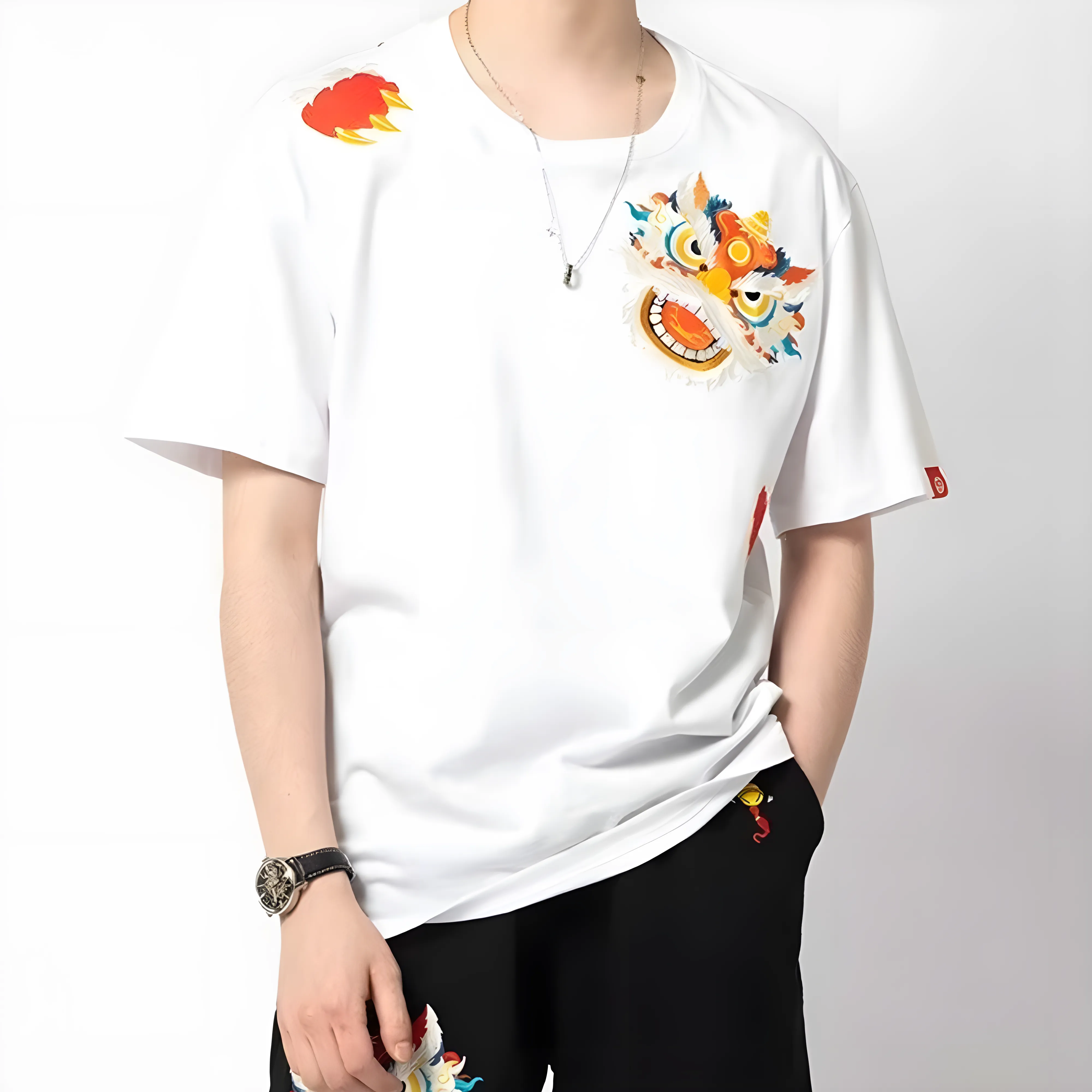 Japanese Lion Embroidered T-shirt