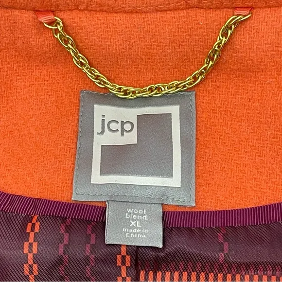 JCP Wool Orange Pea Coat with Lining  XL