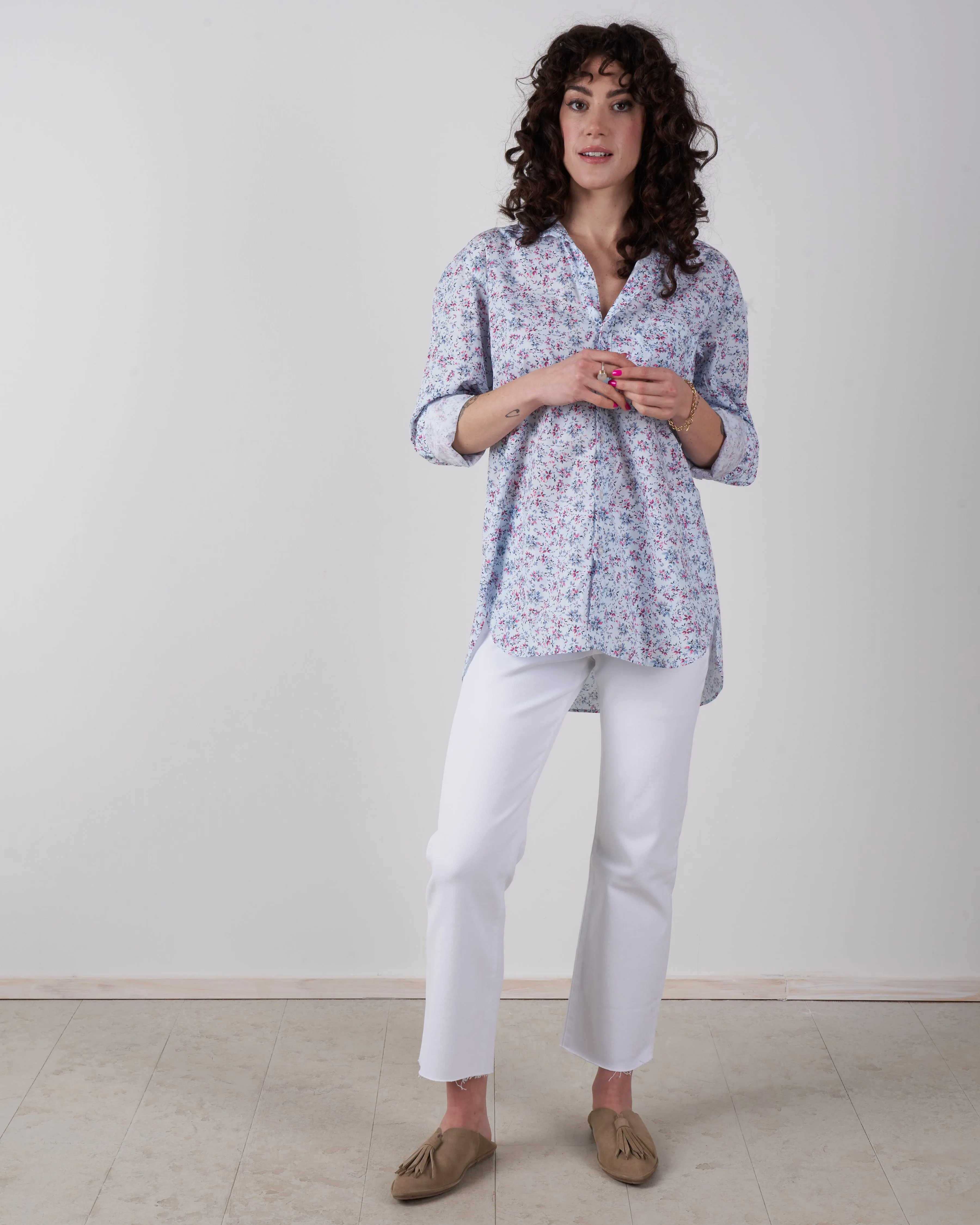 joedy button up - blue, pink floral