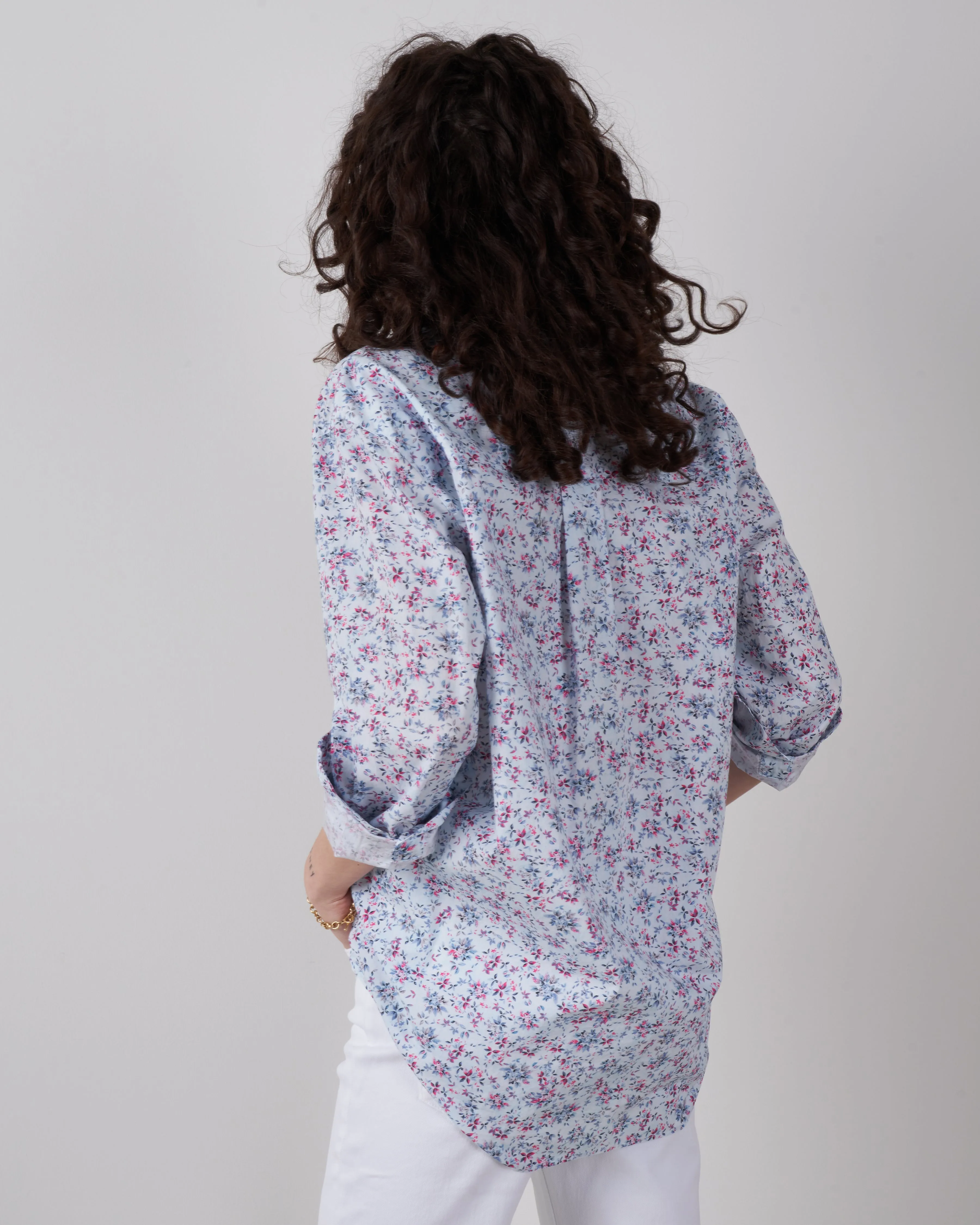 joedy button up - blue, pink floral
