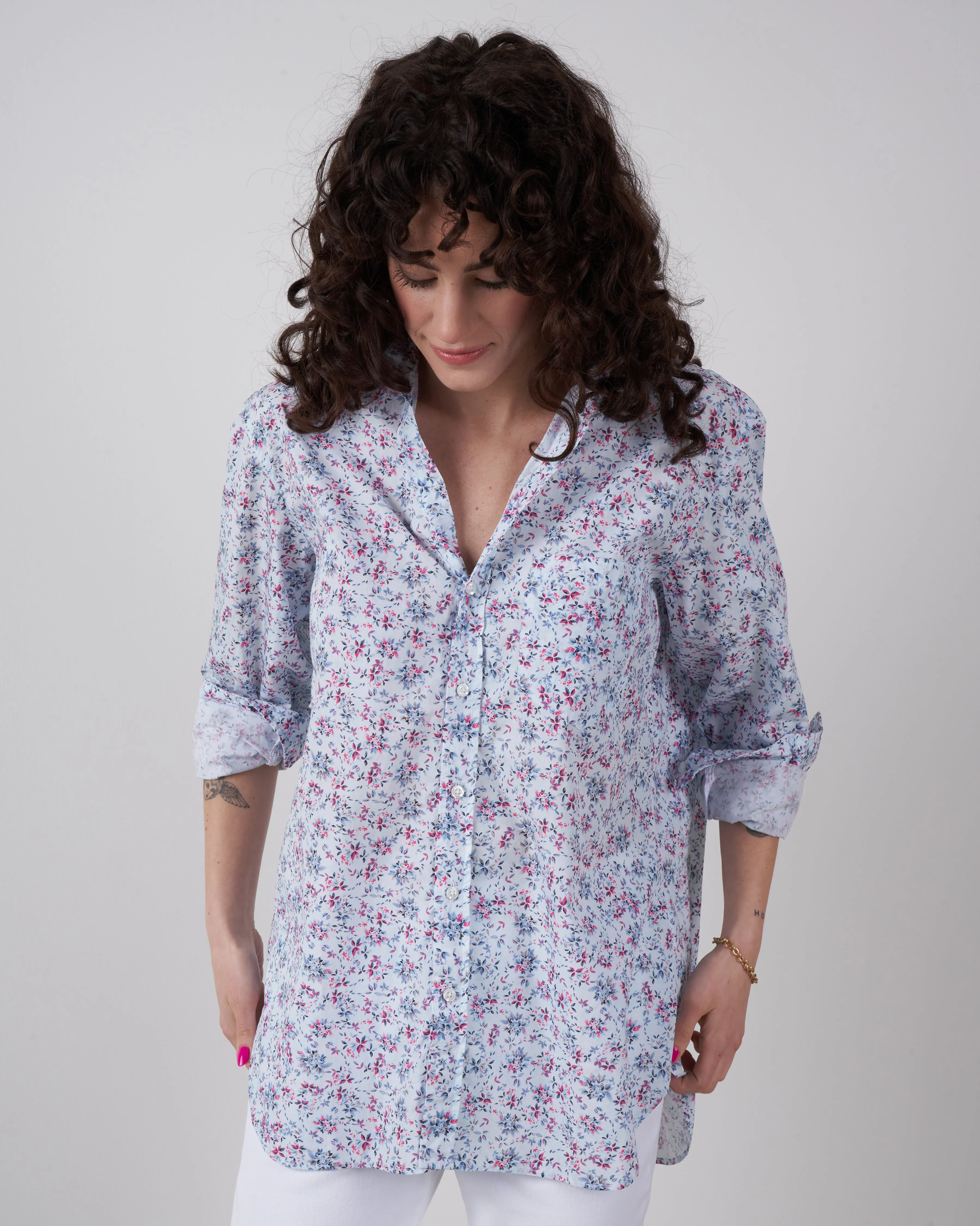 joedy button up - blue, pink floral