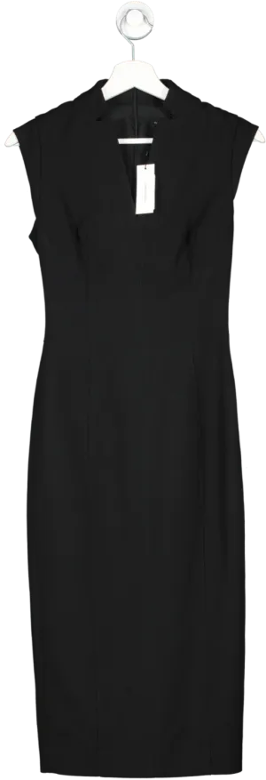 Karen Millen Black Structured Crepe Forever Cap Sleeve Midi Dress UK 6