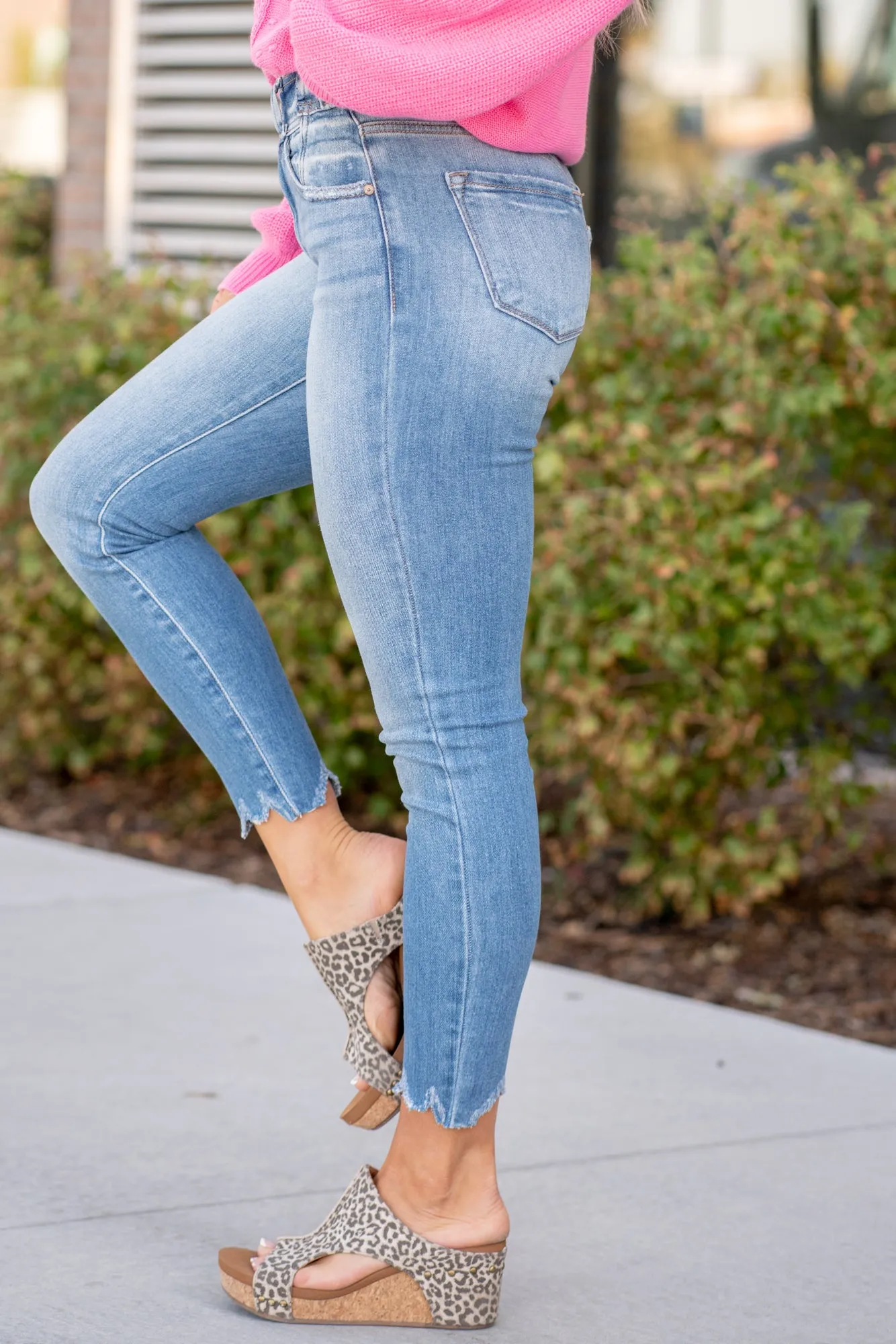 Katie High Rise Double Button Ankle Skinny