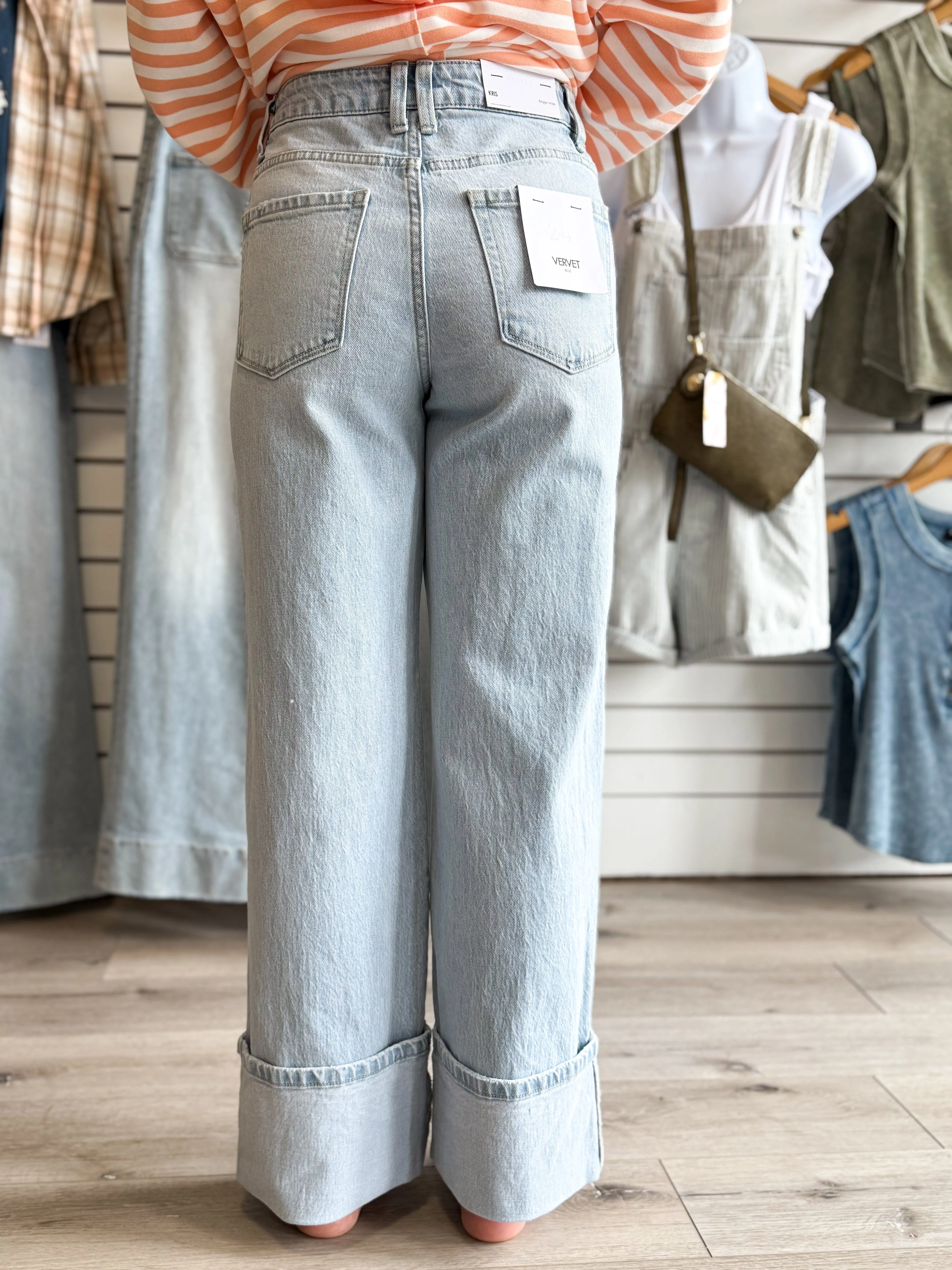 Kris Super High Rise Cuff Baggy Wide Jeans by Vervet