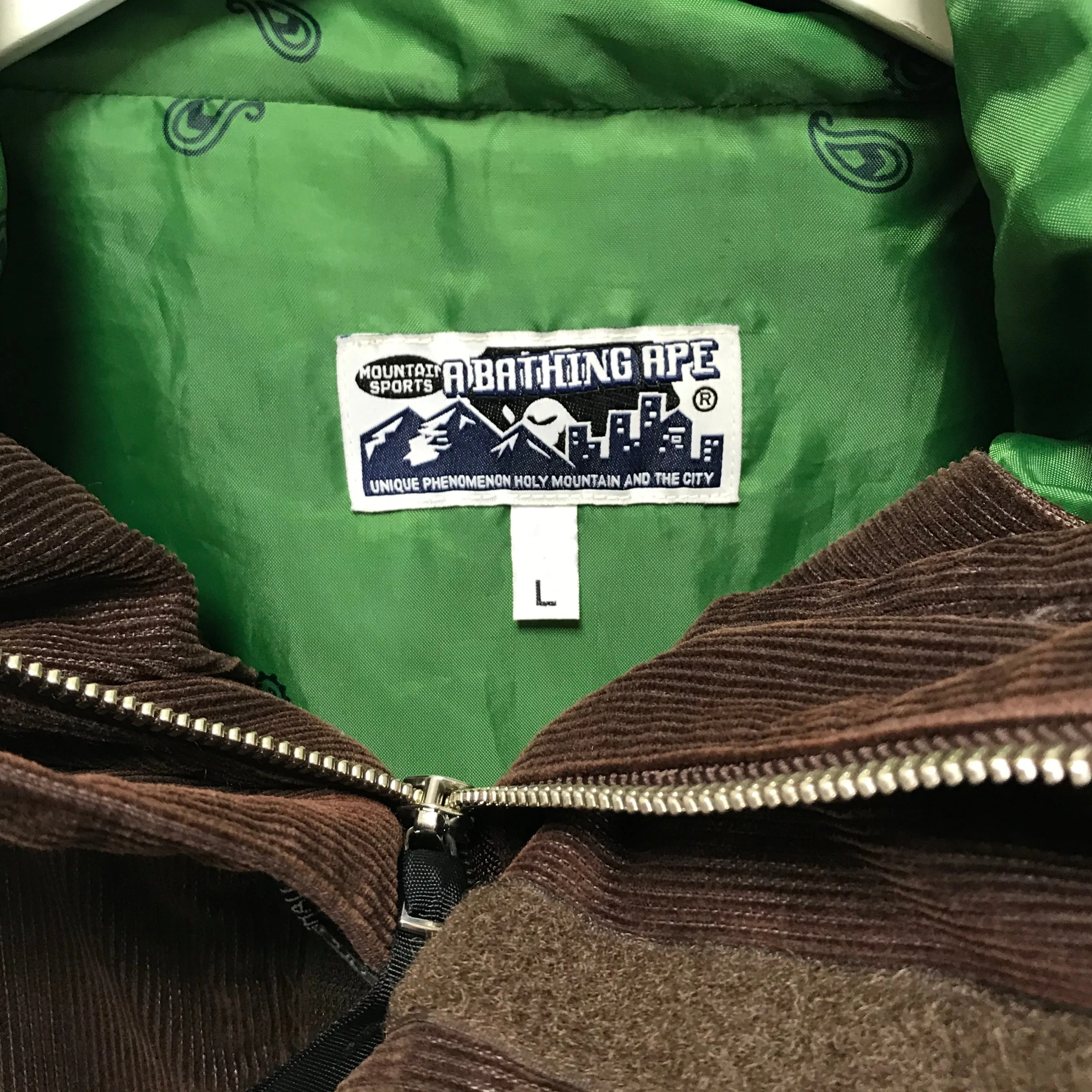 [L] A Bathing Ape Bape Corduroy Snowboard Jacket Brown