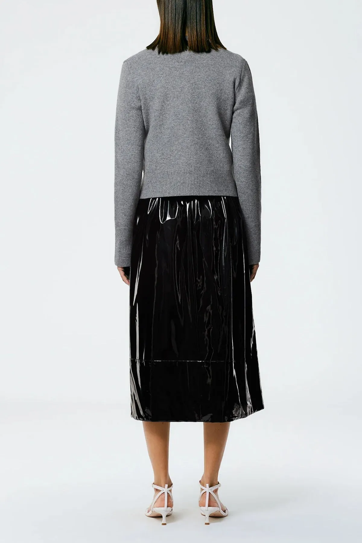 Light Weight Stretch Patent Smocking Waistband Full Skirt in Black