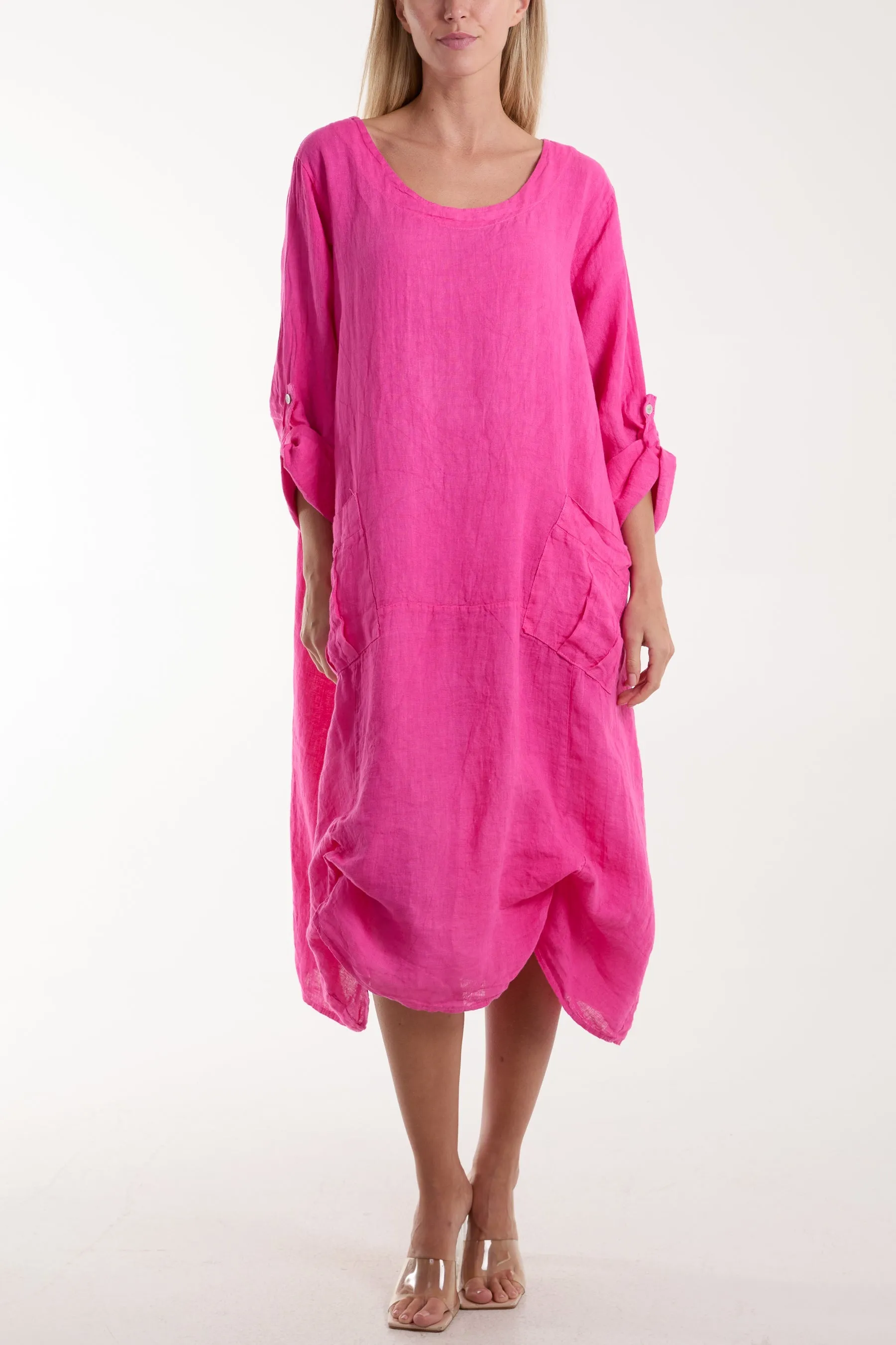 Linen Tied Hem Pockets Dress