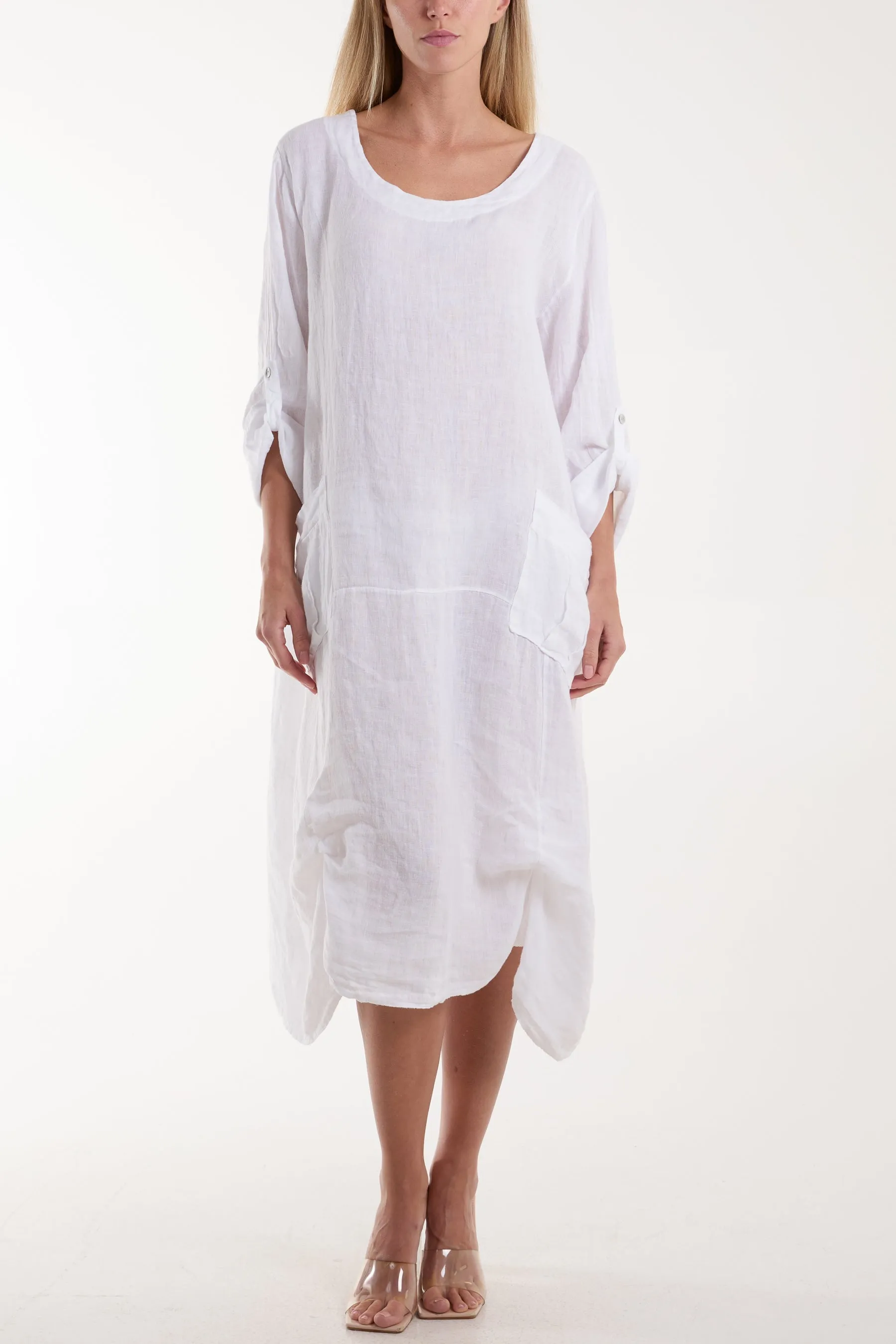 Linen Tied Hem Pockets Dress
