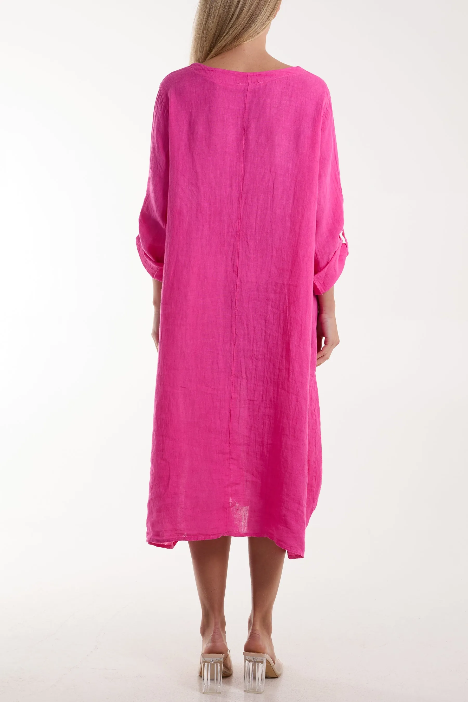 Linen Tied Hem Pockets Dress