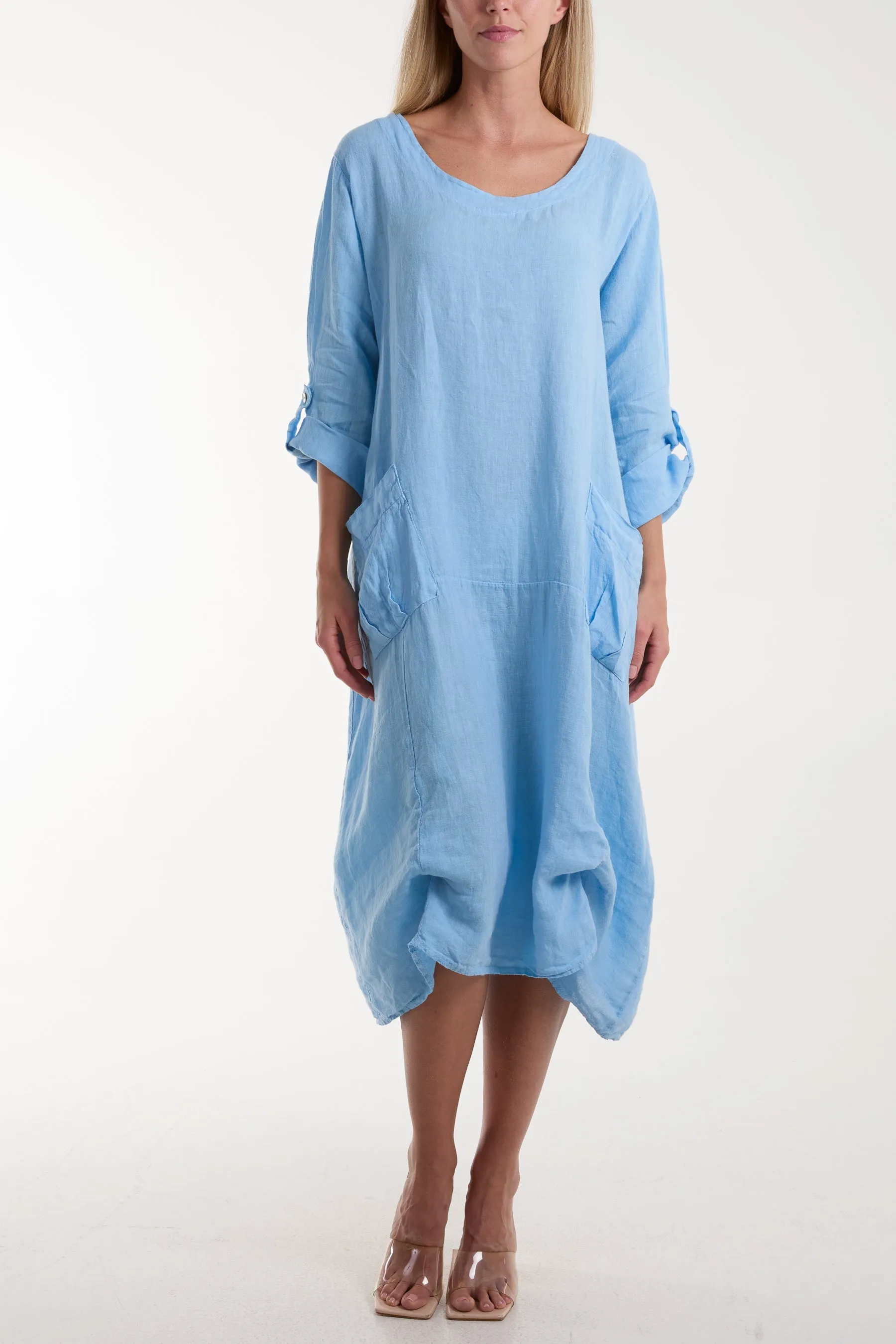 Linen Tied Hem Pockets Dress