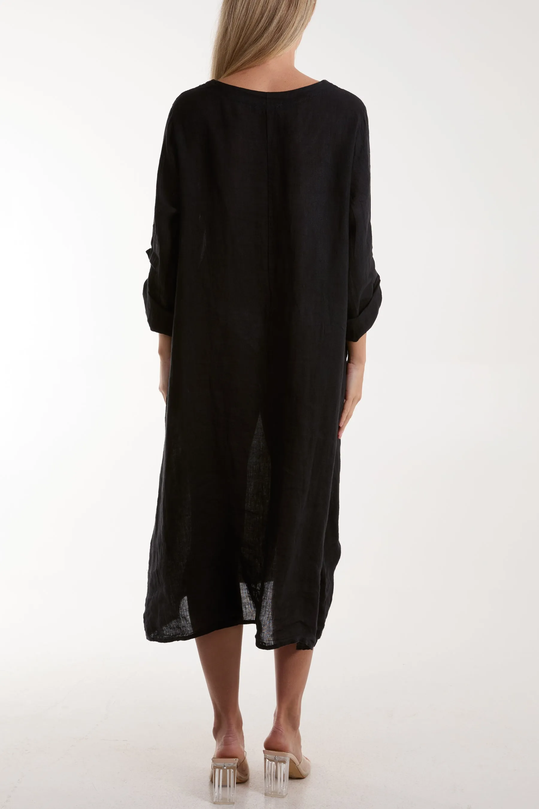Linen Tied Hem Pockets Dress