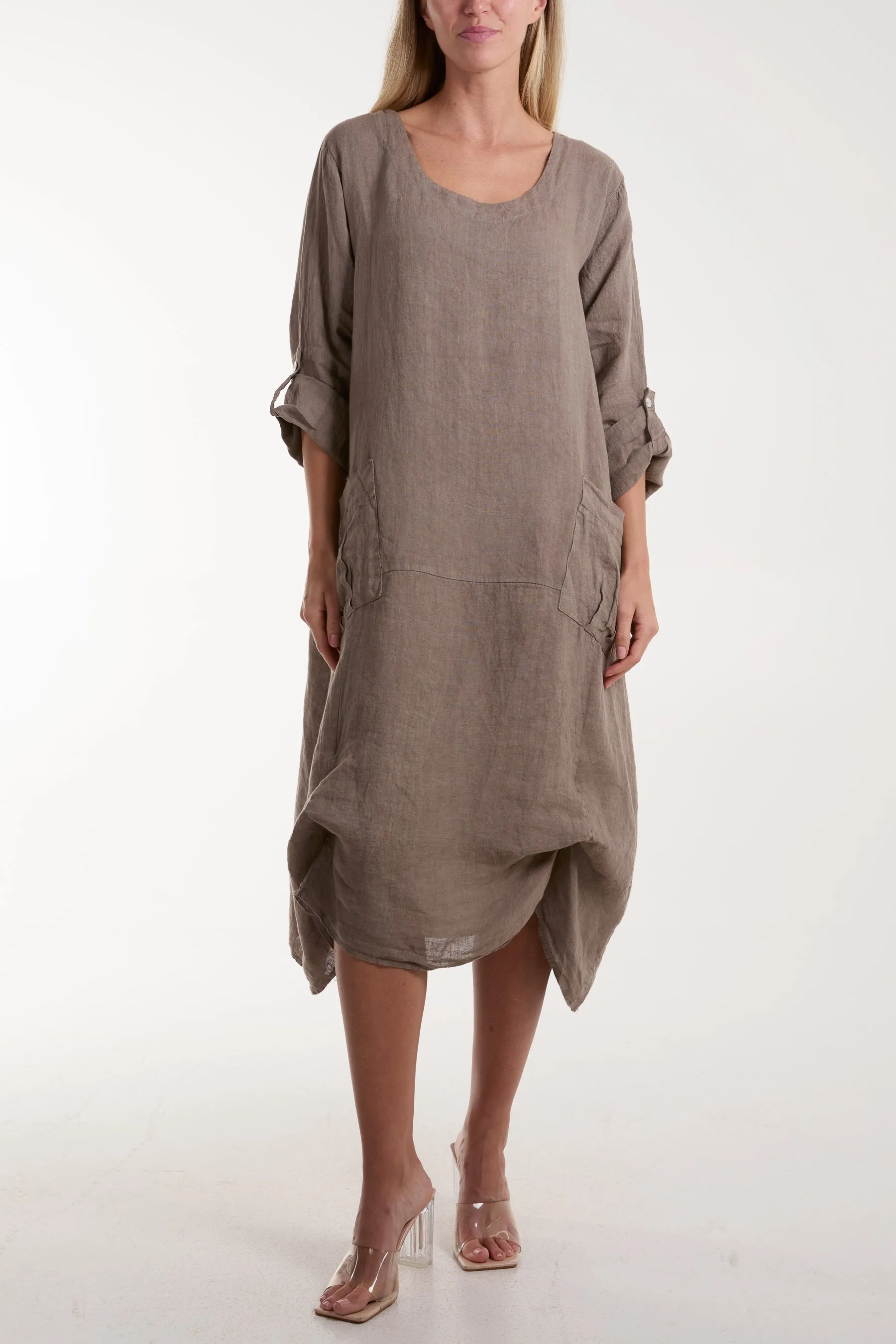 Linen Tied Hem Pockets Dress
