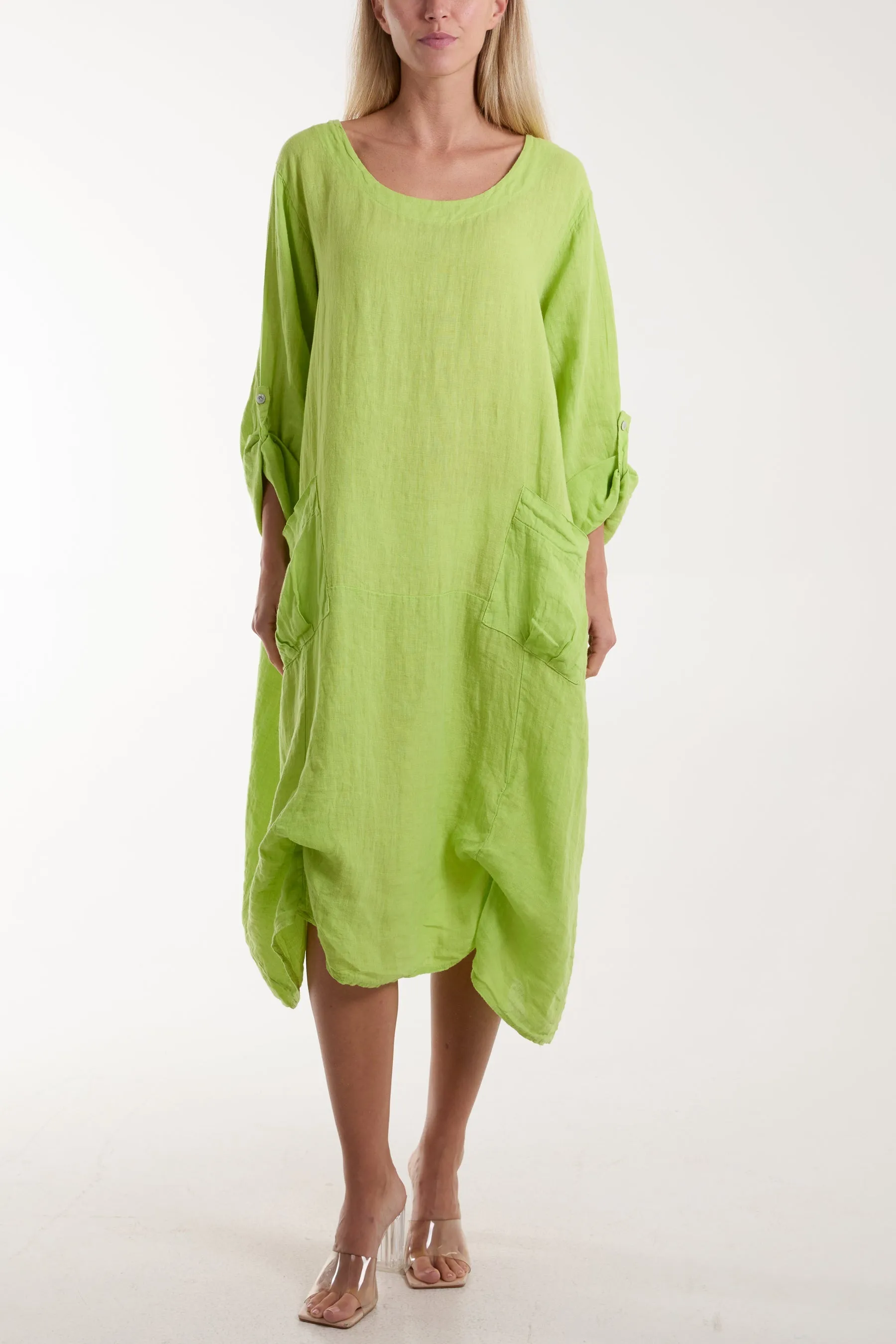 Linen Tied Hem Pockets Dress