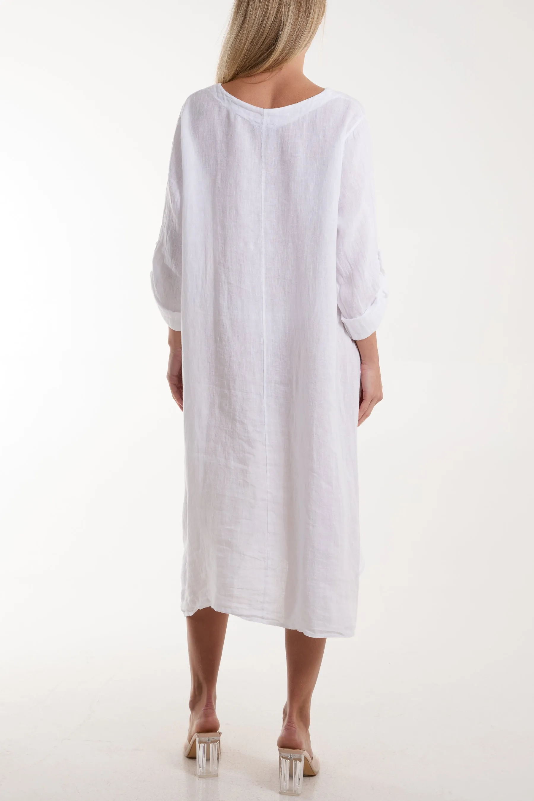 Linen Tied Hem Pockets Dress