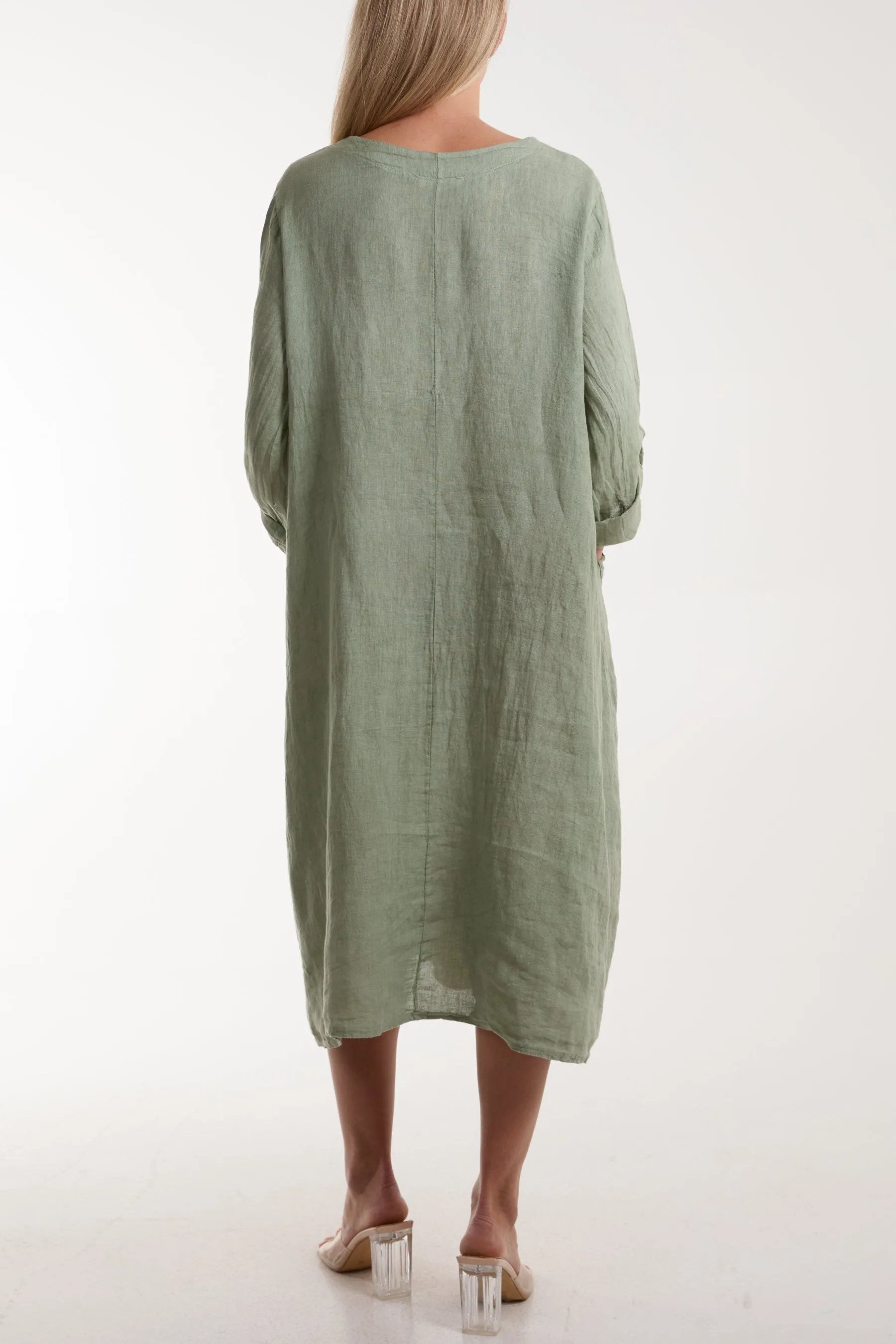 Linen Tied Hem Pockets Dress