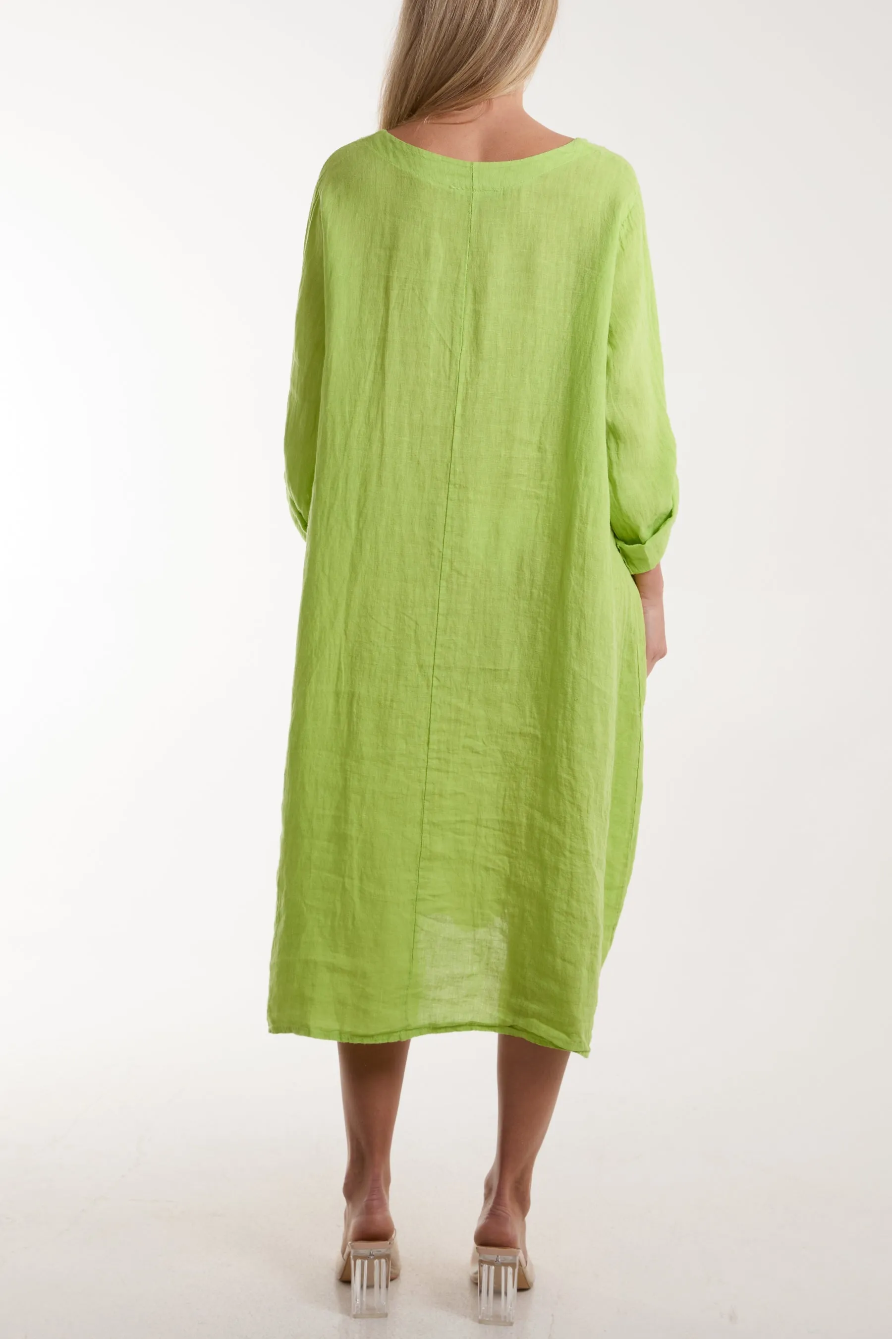 Linen Tied Hem Pockets Dress
