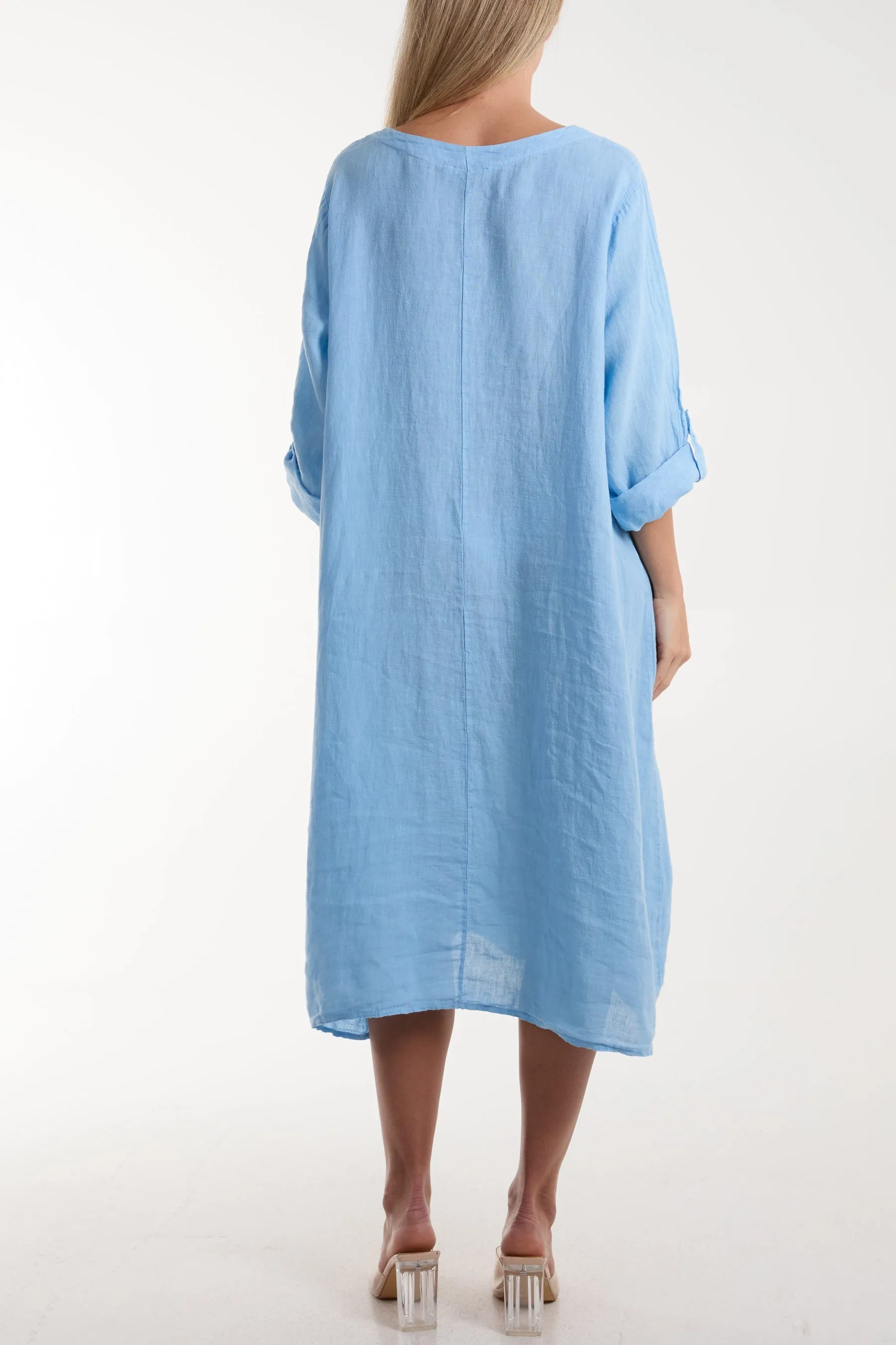 Linen Tied Hem Pockets Dress