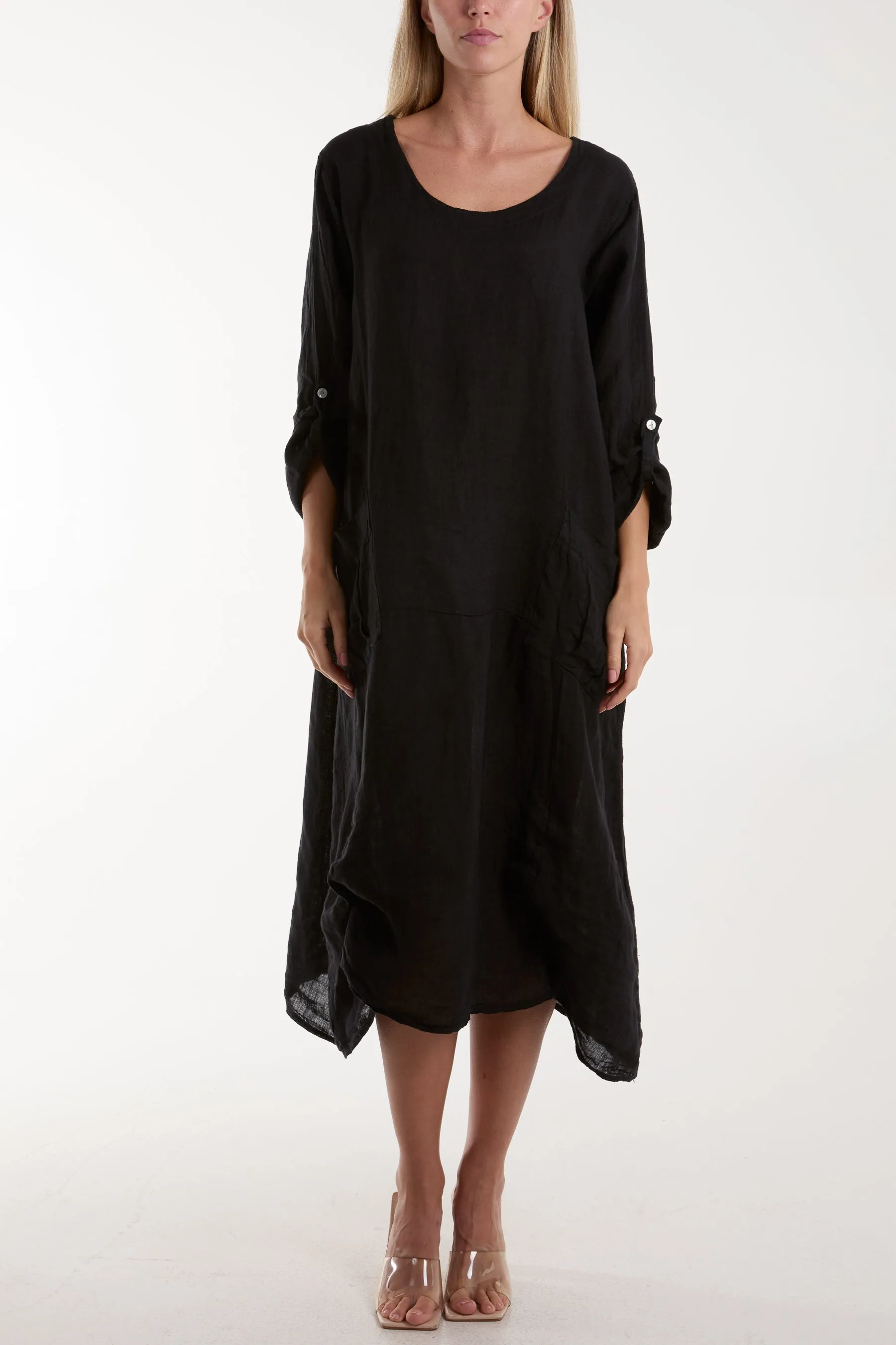 Linen Tied Hem Pockets Dress