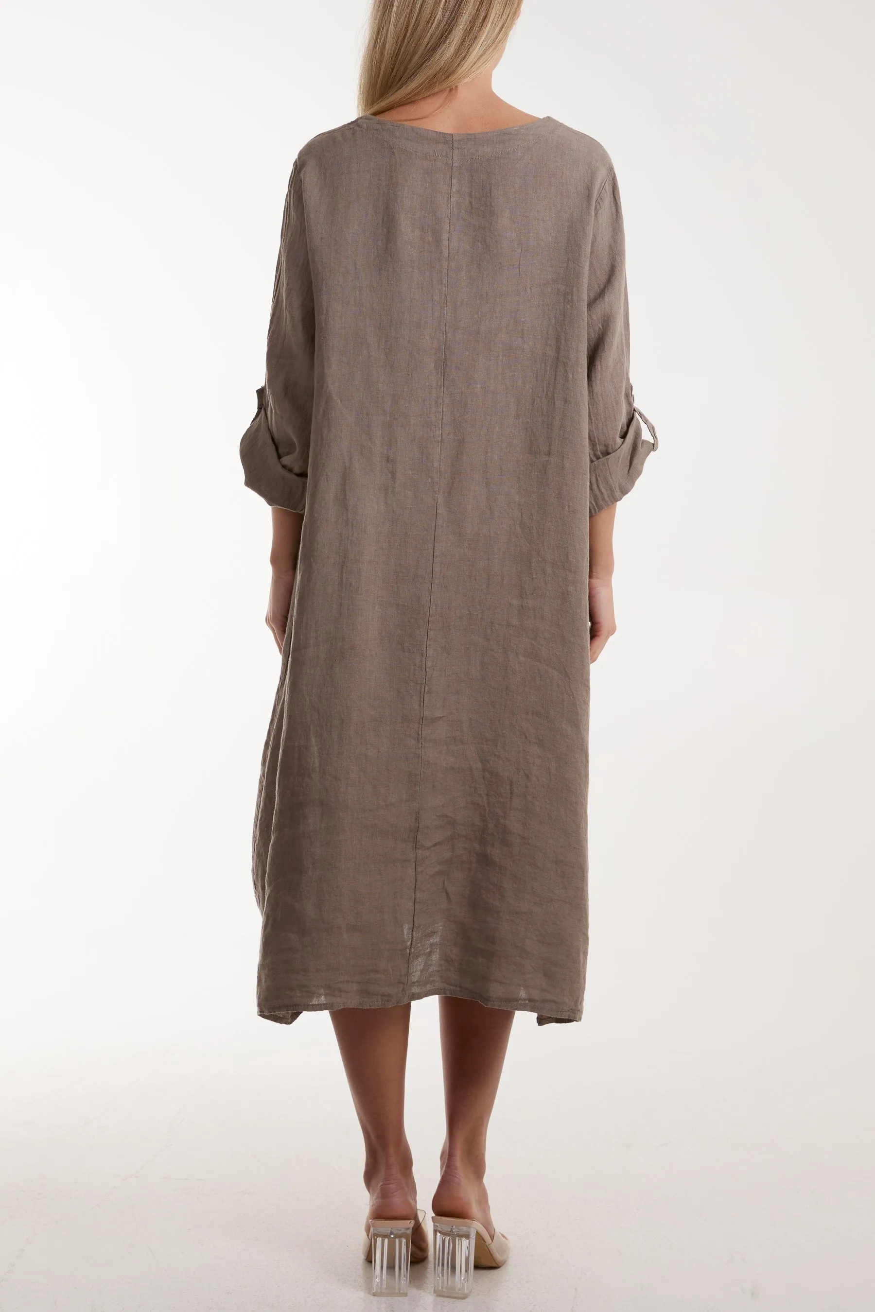 Linen Tied Hem Pockets Dress