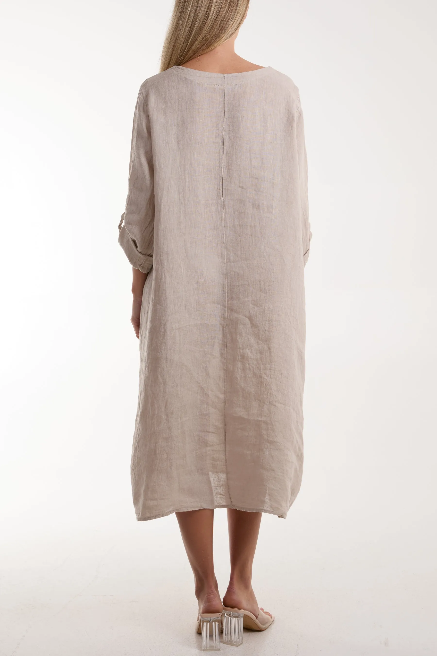 Linen Tied Hem Pockets Dress