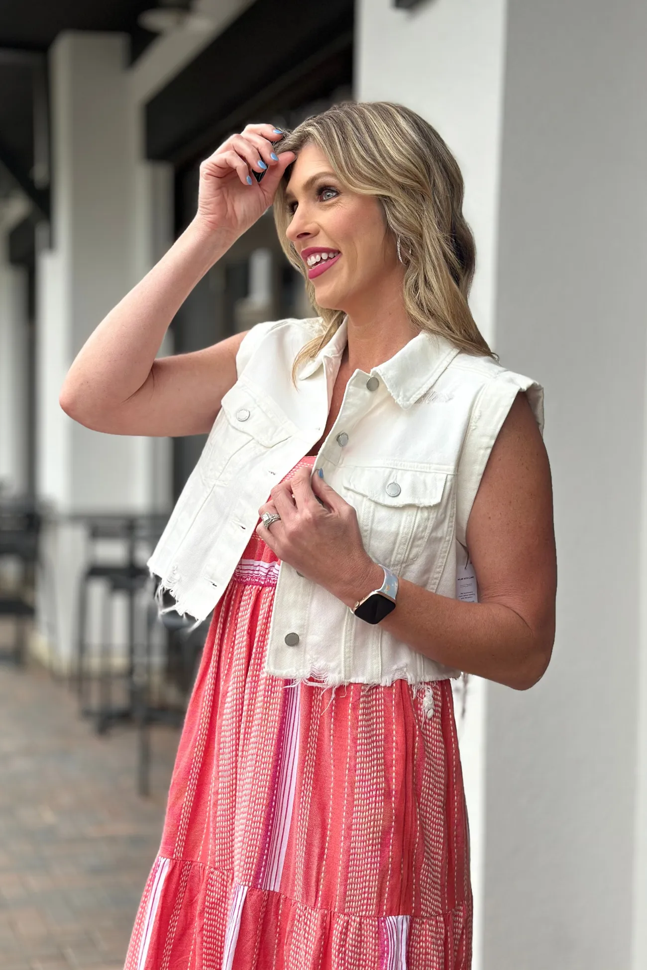Liverpool Bright White Cropped Sleeveless Jacket