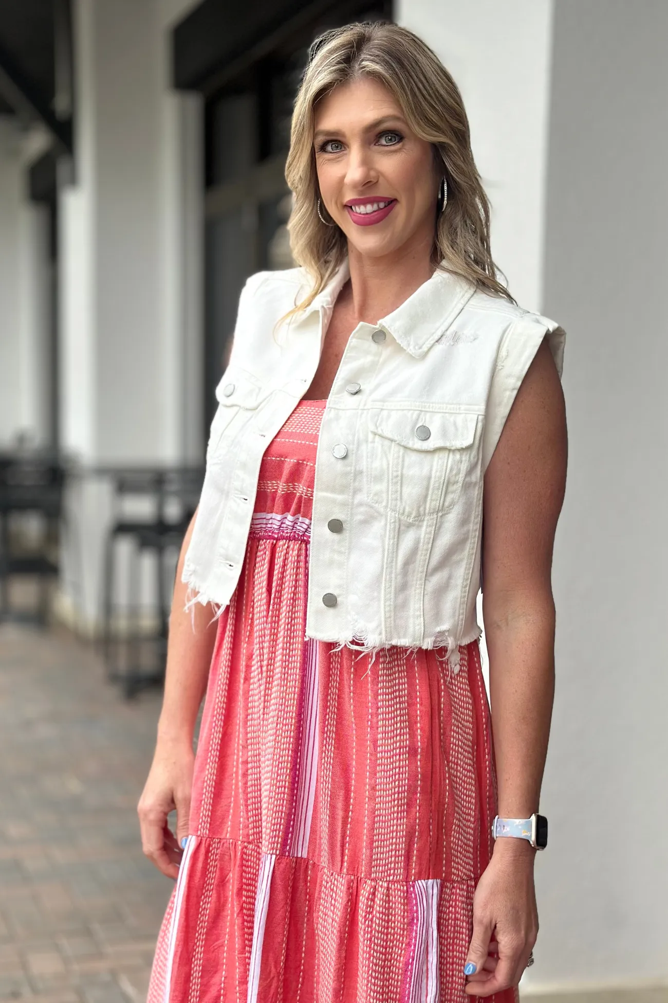 Liverpool Bright White Cropped Sleeveless Jacket