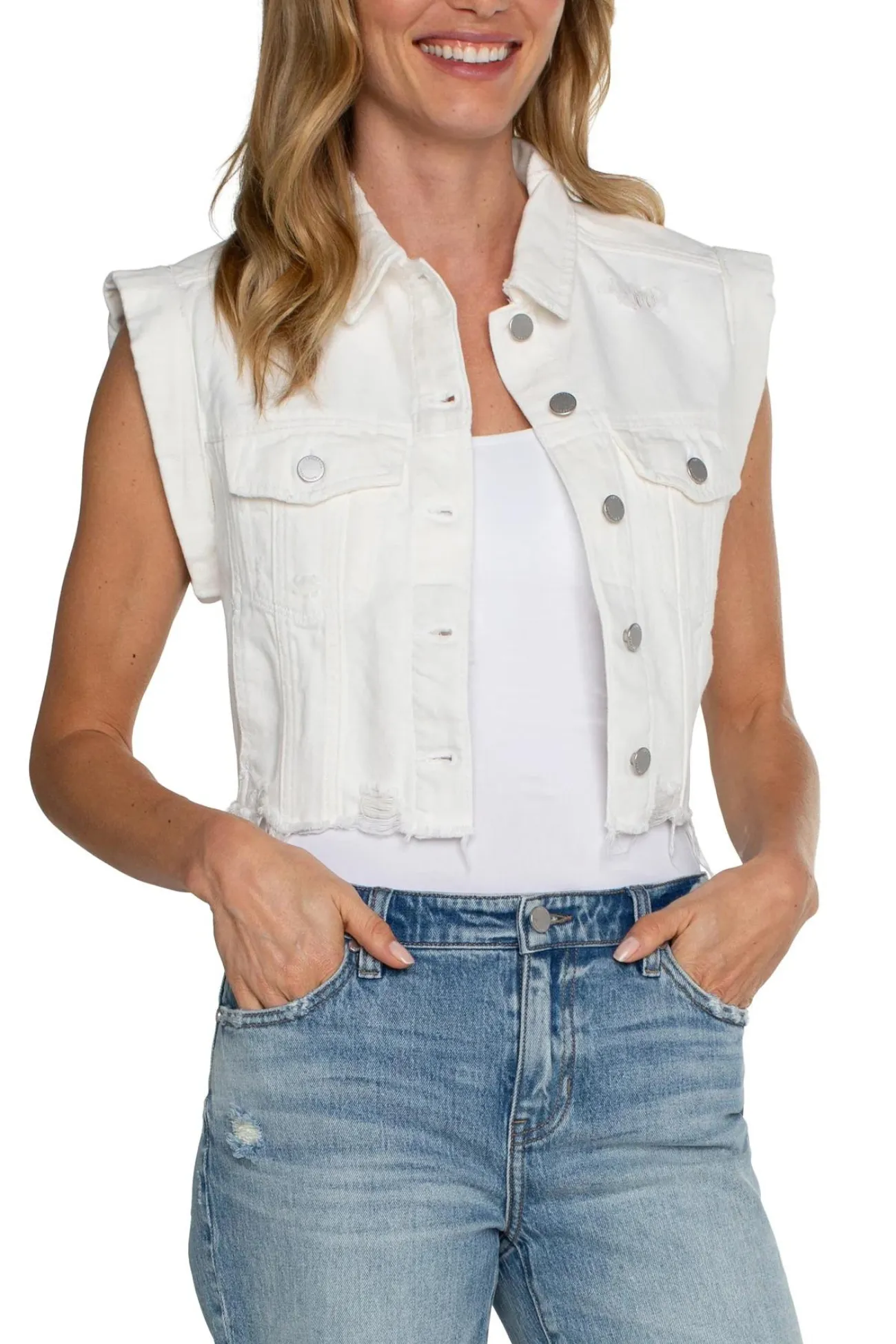 Liverpool Bright White Cropped Sleeveless Jacket