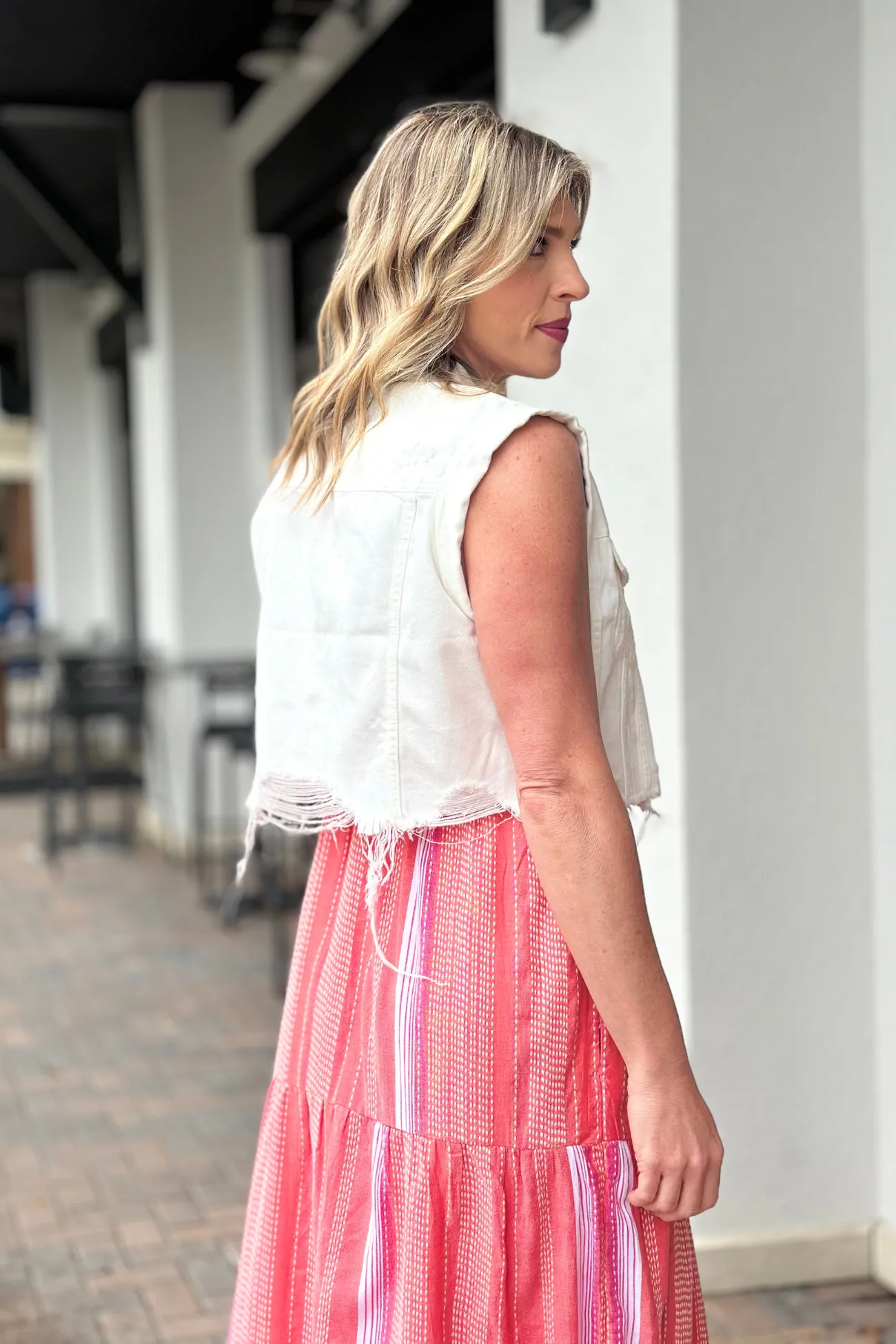 Liverpool Bright White Cropped Sleeveless Jacket