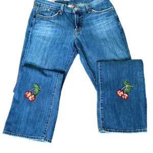 Lucky Brand Luxury Denim  By Gene M Sz.10/30 Made In USA Cherry Rhinestones