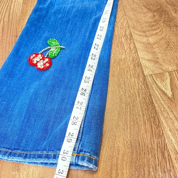 Lucky Brand Luxury Denim  By Gene M Sz.10/30 Made In USA Cherry Rhinestones