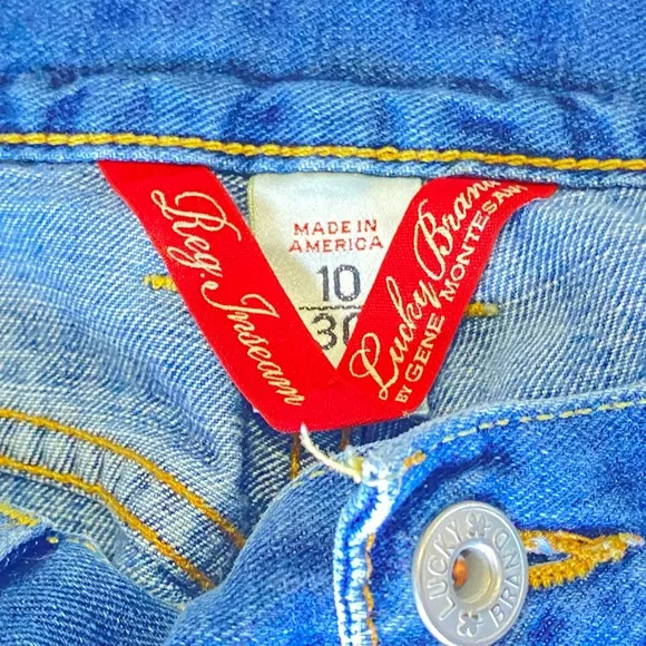 Lucky Brand Luxury Denim  By Gene M Sz.10/30 Made In USA Cherry Rhinestones