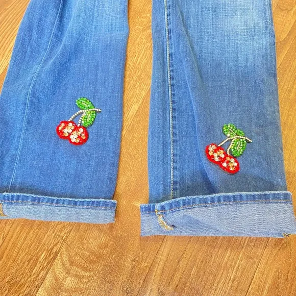Lucky Brand Luxury Denim  By Gene M Sz.10/30 Made In USA Cherry Rhinestones