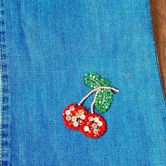 Lucky Brand Luxury Denim  By Gene M Sz.10/30 Made In USA Cherry Rhinestones