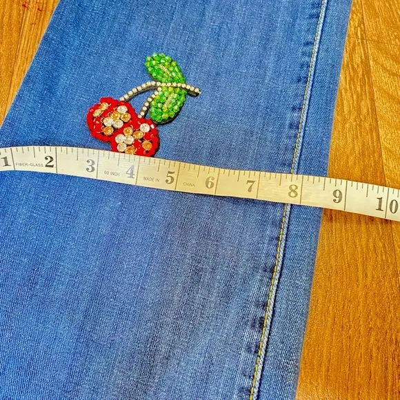 Lucky Brand Luxury Denim  By Gene M Sz.10/30 Made In USA Cherry Rhinestones