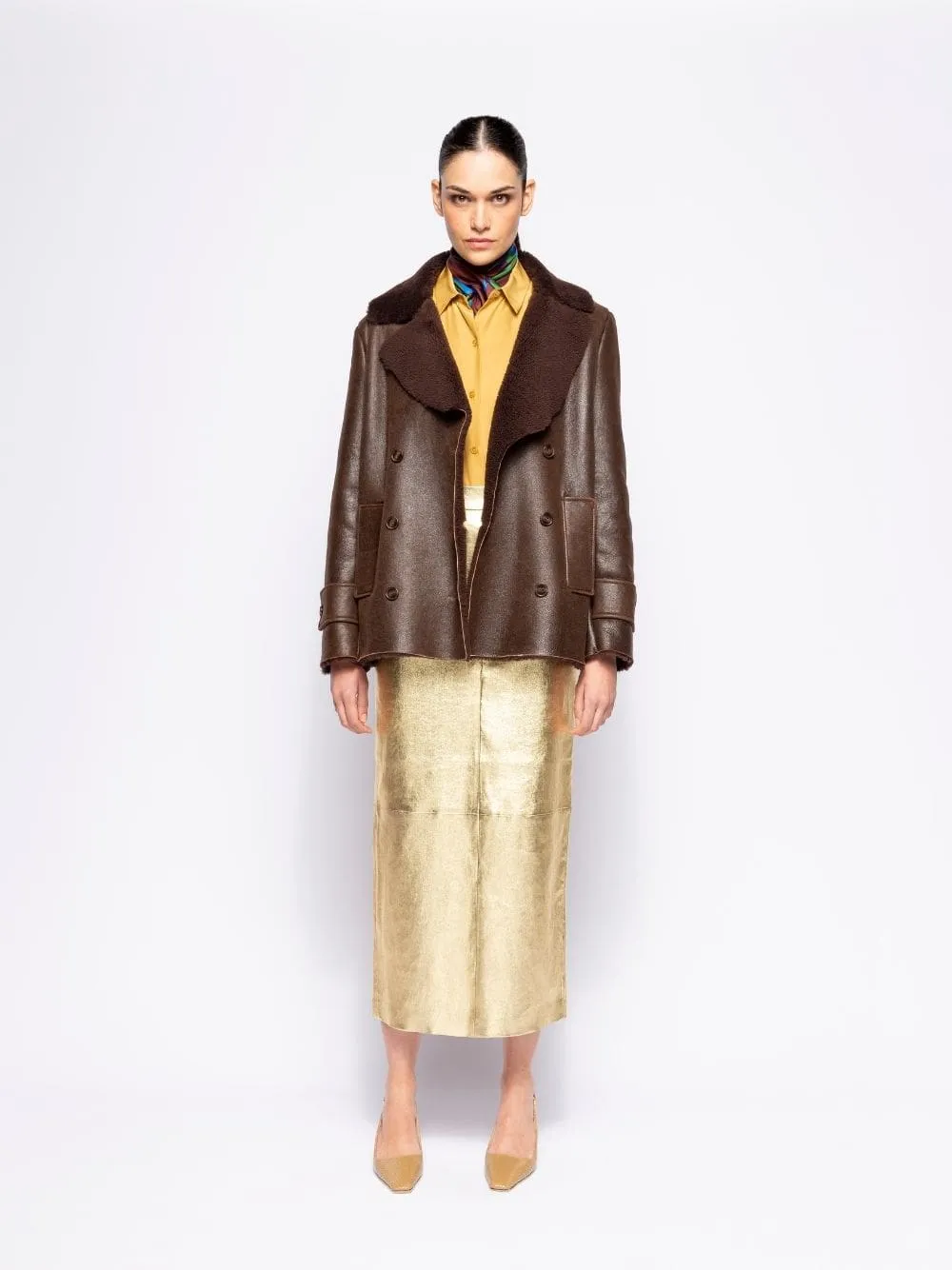 Luna Gold-Effect Leather Skirt