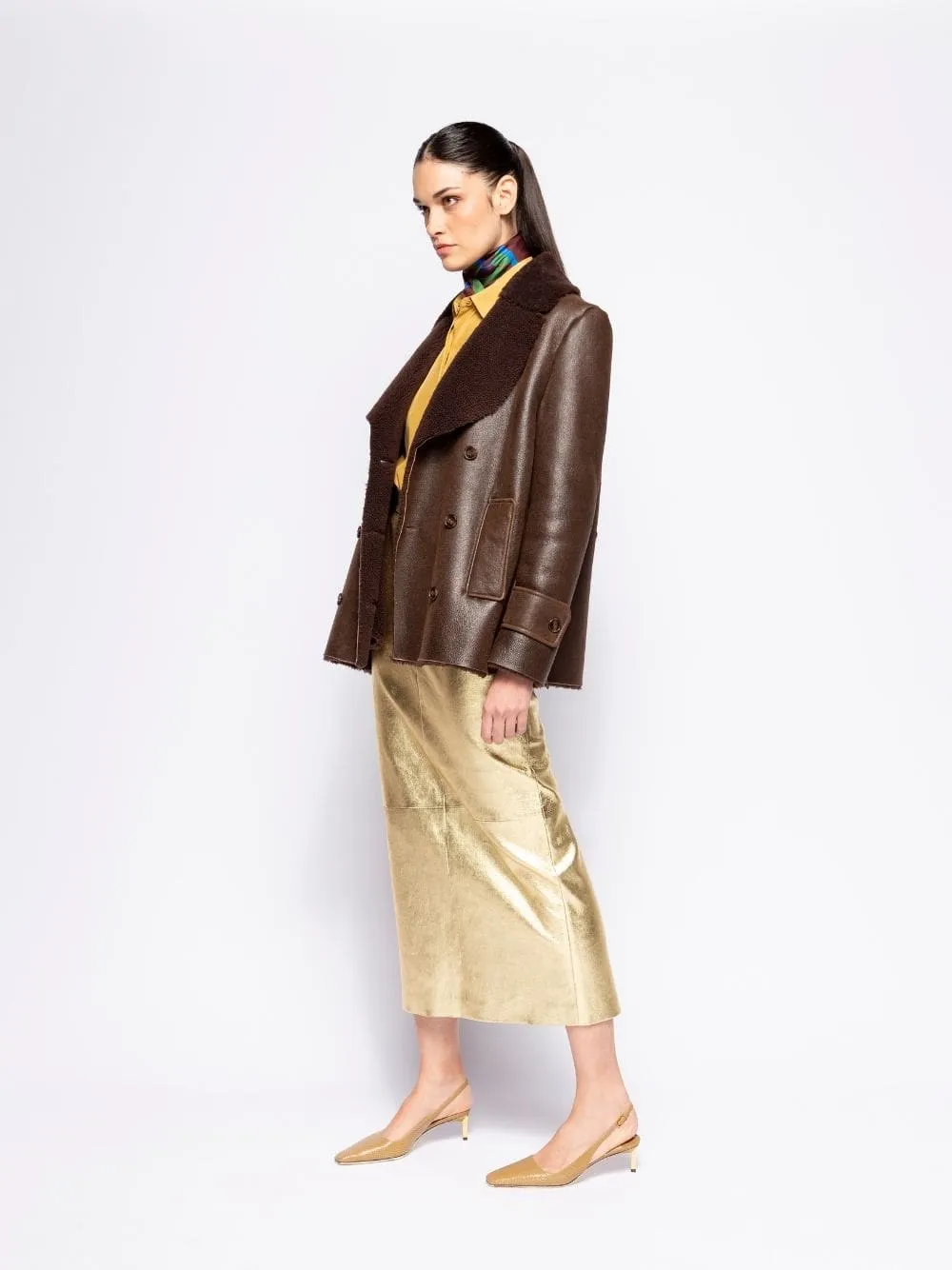 Luna Gold-Effect Leather Skirt