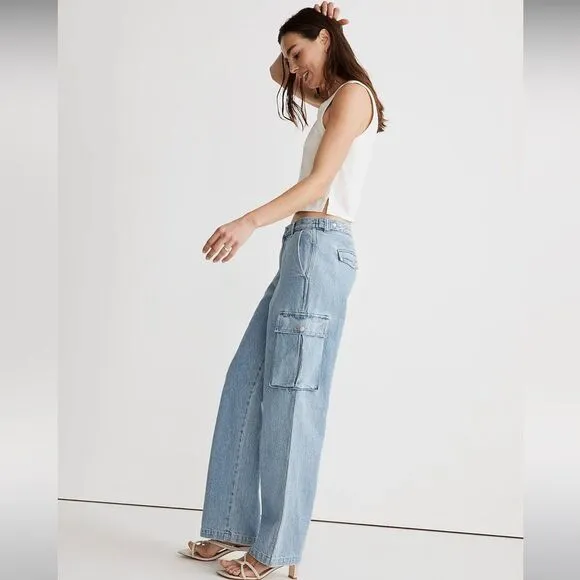 Madewell NWOT Low Slung Straight Cargo Jeans Size 28 in Coleman Wash